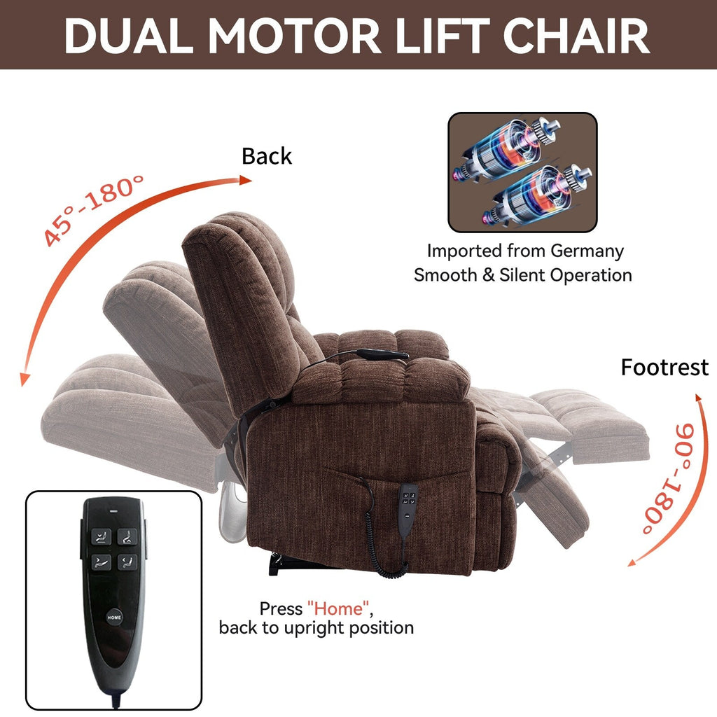 Fauteuil inclinable électrique à double moteur en chenille avec massage et chauffage, fauteuil inclinable de salon Lazy Boy avec télécommande électrique, position infinie
