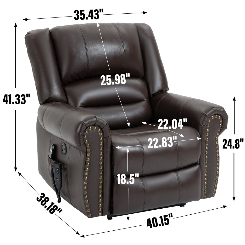 Fauteuil inclinable en cuir véritable à double moteur avec massage thermique et ports USB