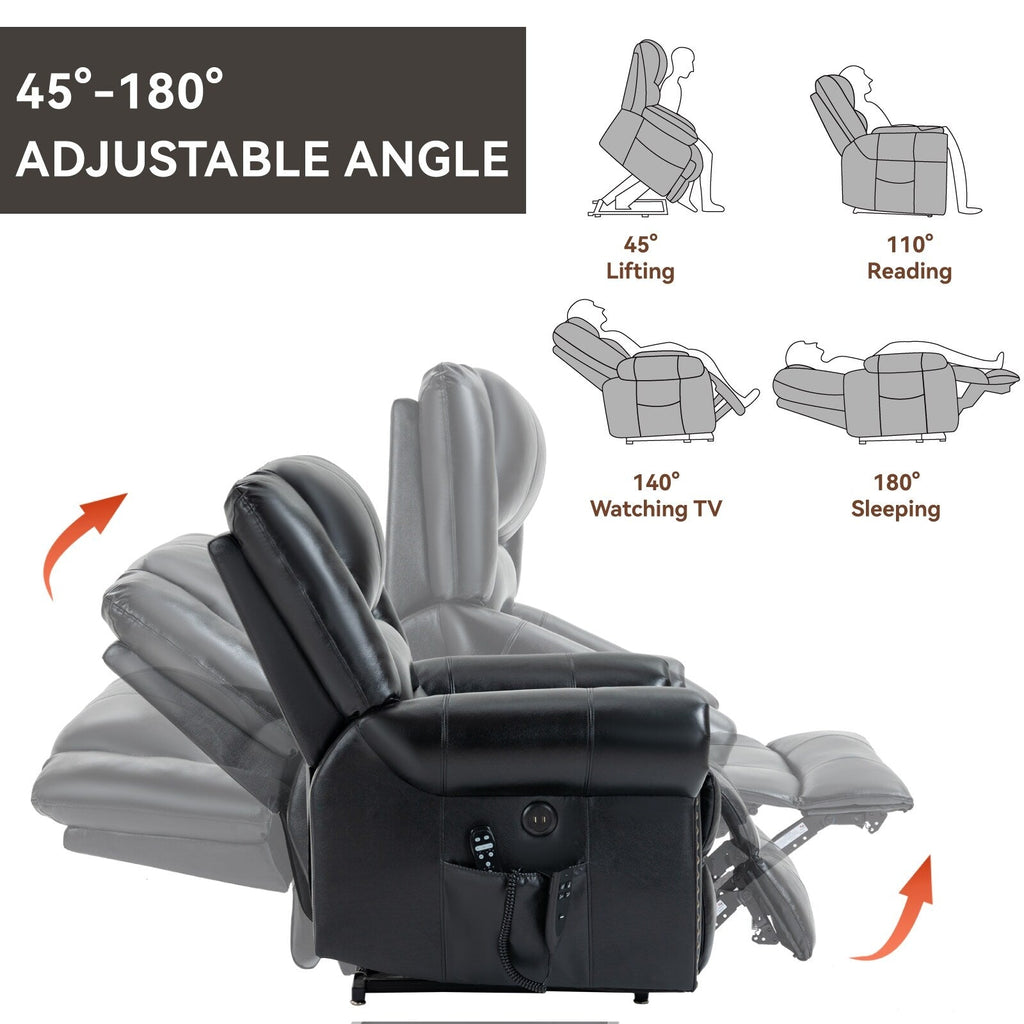 Fauteuil inclinable en cuir véritable à double moteur avec massage thermique et ports USB