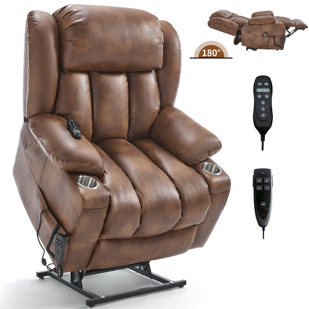 Fauteuil inclinable électrique à double moteur, capacité de 158 kg, avec chauffage et massage, marron