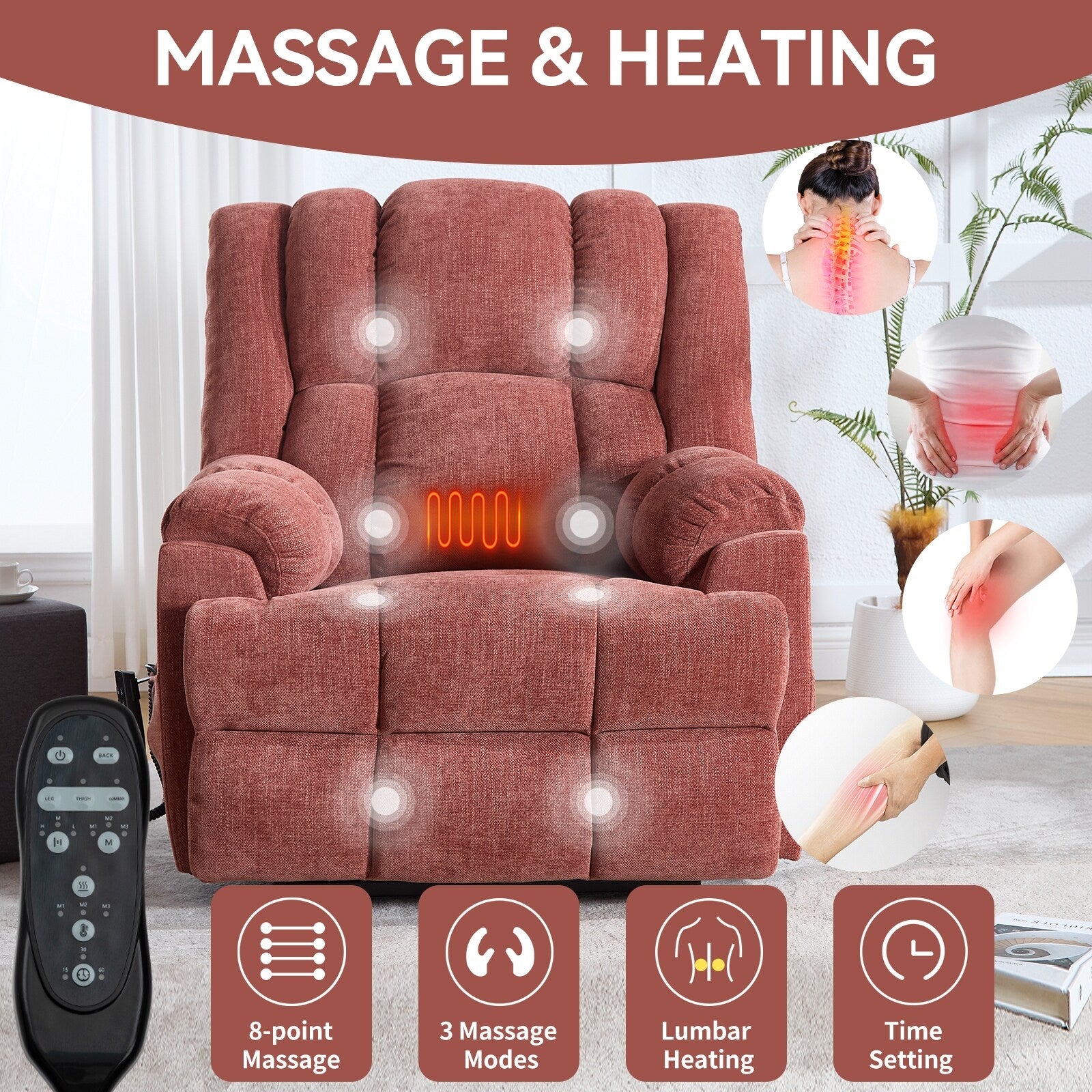 Fauteuil inclinable électrique à double moteur avec massage thermique et positions infinies