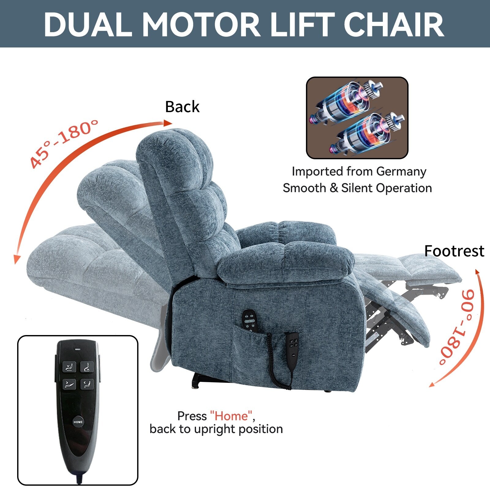 Fauteuil inclinable électrique à double moteur avec chauffage et massage, positions infinies et télécommande, capacité jusqu'à 159 kg