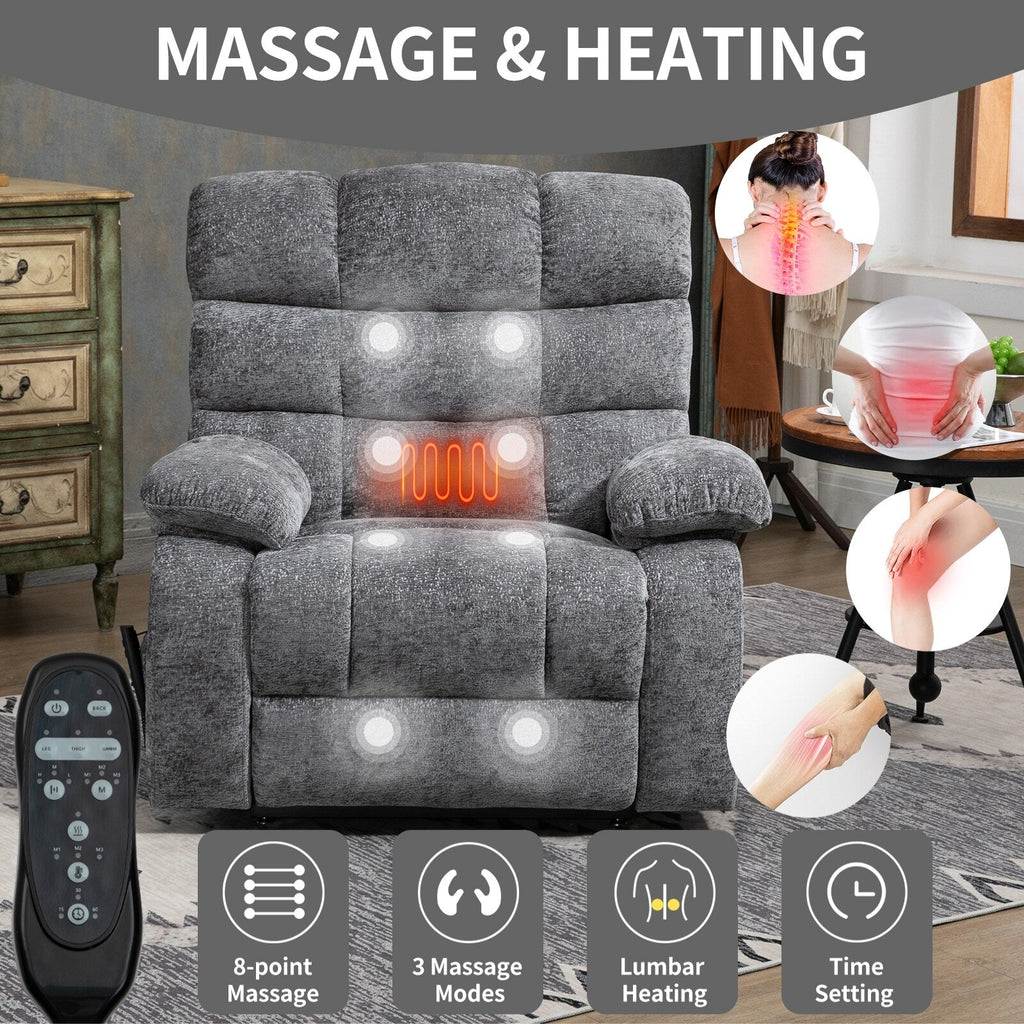 Fauteuil inclinable électrique à double moteur avec chauffage et massage, positions infinies et télécommande, capacité jusqu'à 159 kg