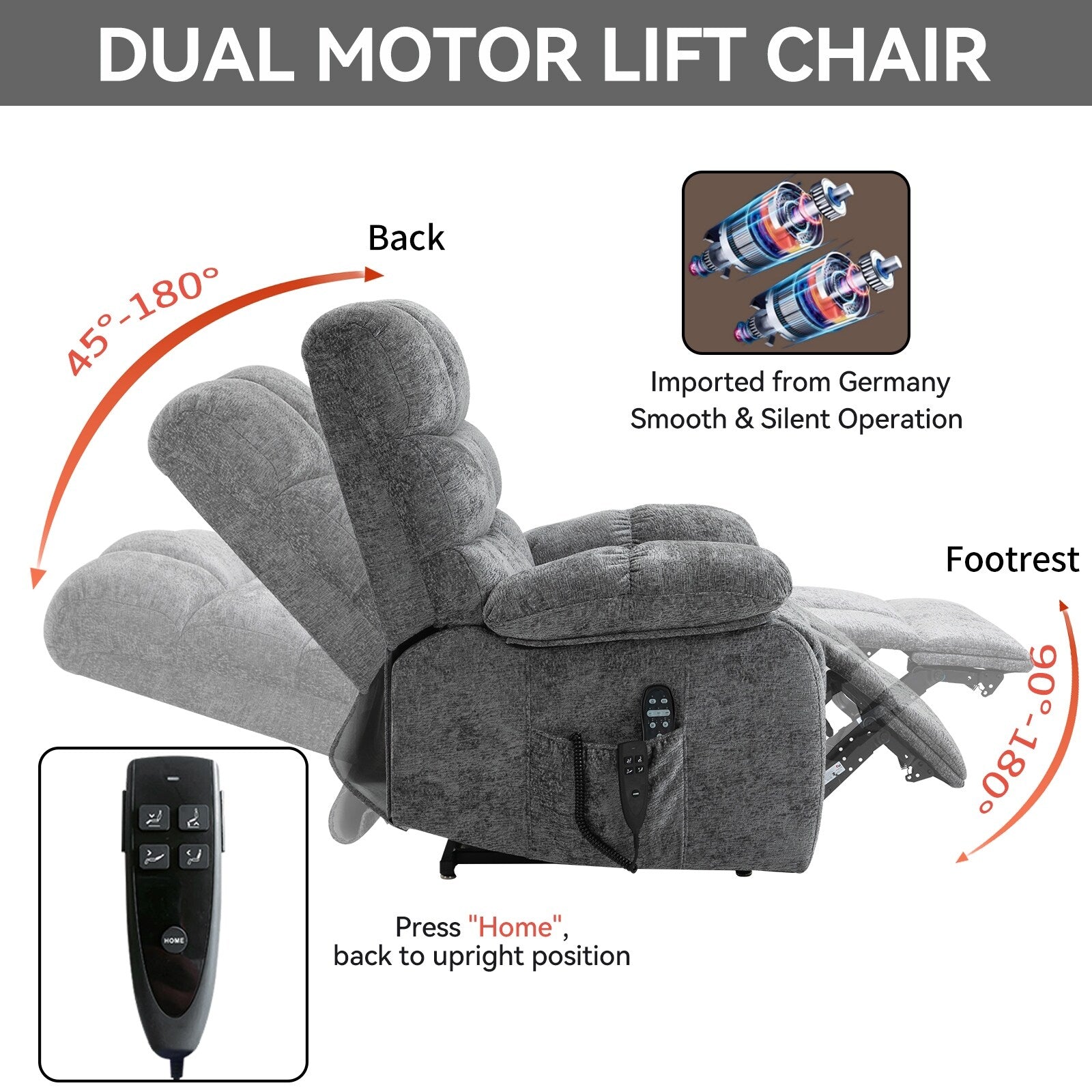 Fauteuil inclinable électrique à double moteur avec chauffage et massage, positions infinies et télécommande, capacité jusqu'à 159 kg