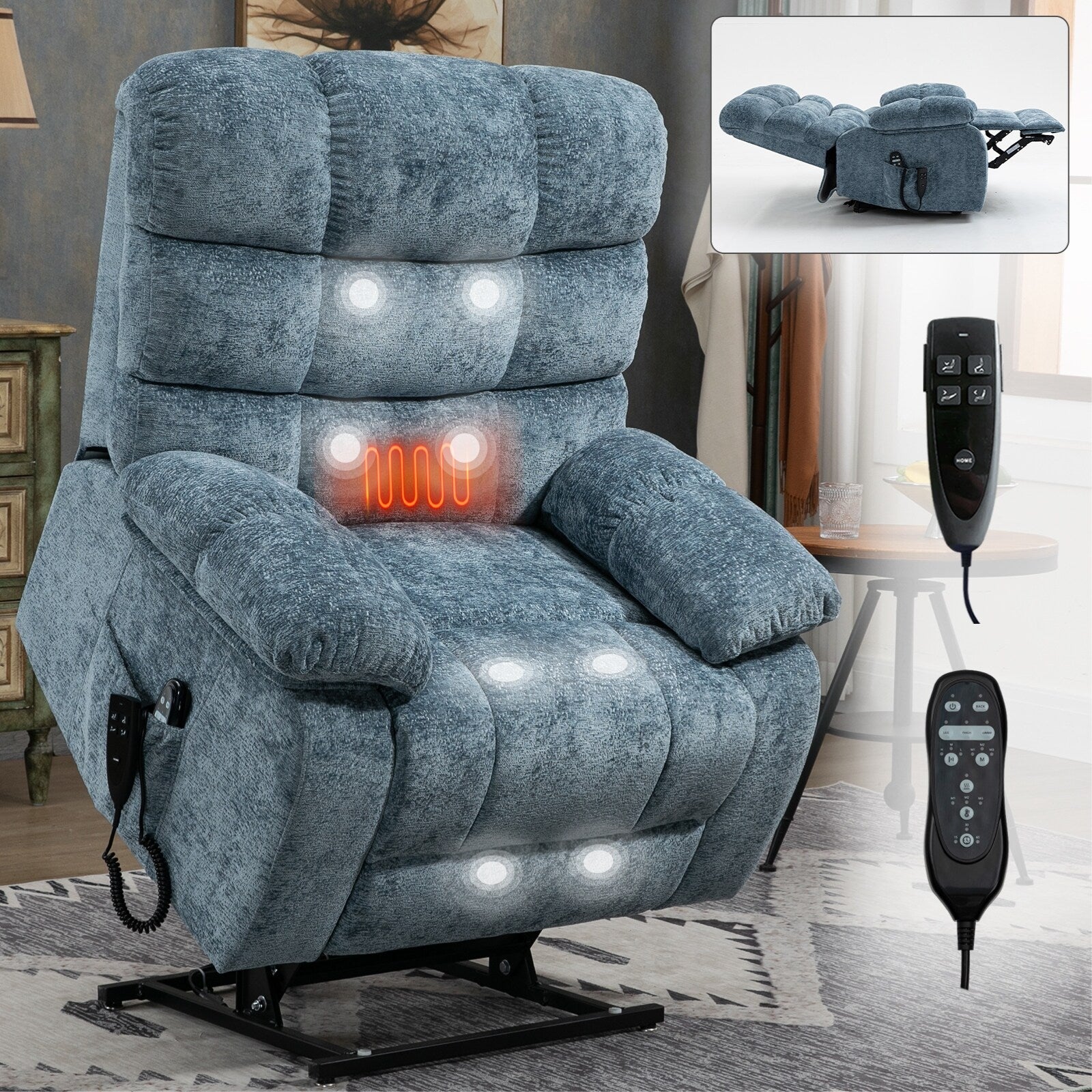 Fauteuil inclinable électrique à double moteur avec chauffage et massage, positions infinies et télécommande, capacité jusqu'à 159 kg