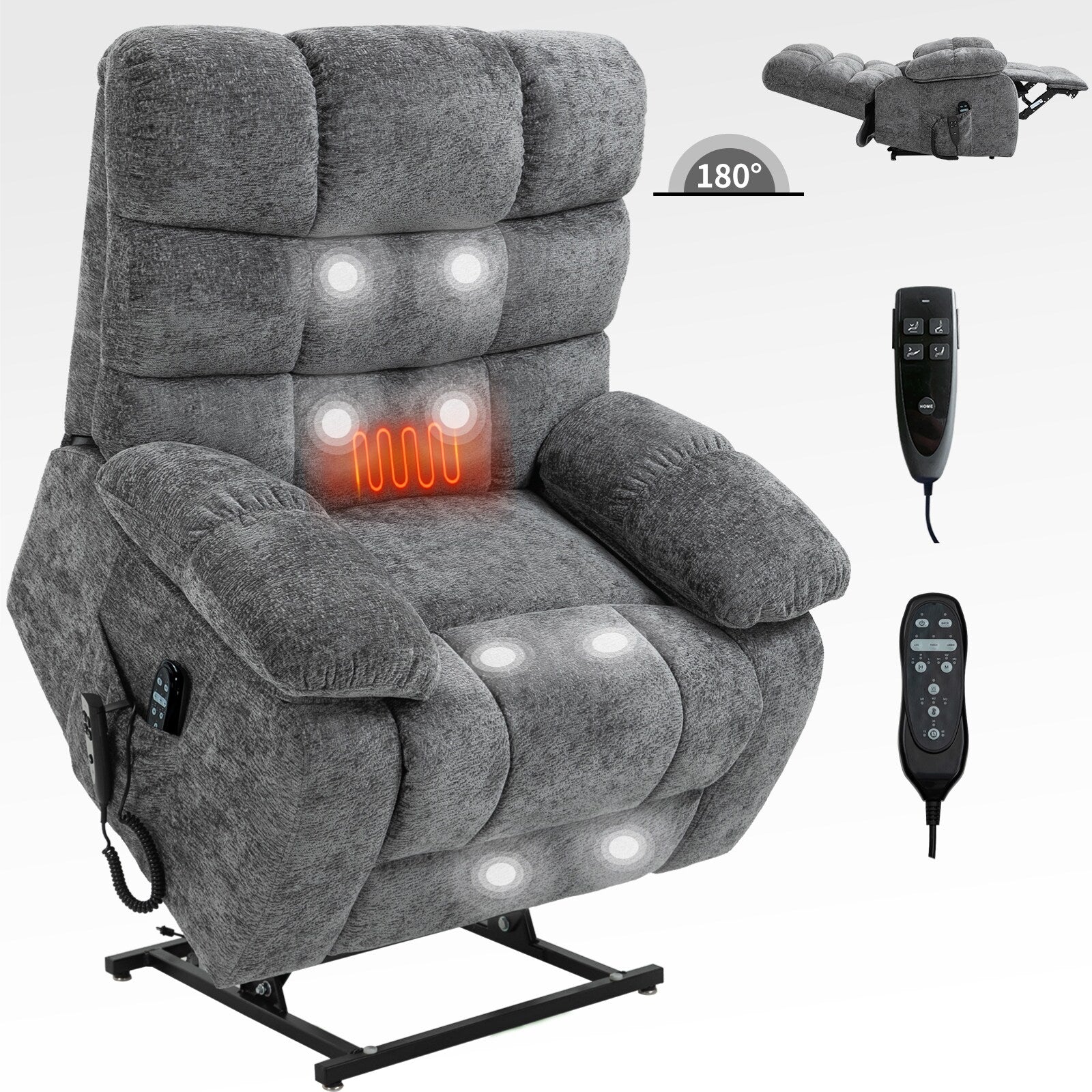 Fauteuil inclinable électrique à double moteur avec chauffage et massage, positions infinies et télécommande, capacité jusqu'à 159 kg
