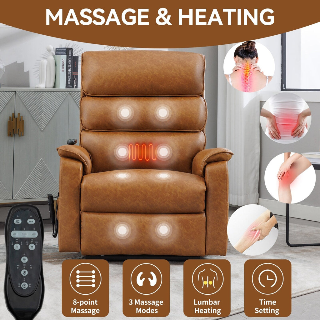 Fauteuil inclinable électrique à double moteur avec massage et chauffage - Cuir résistant aux chats, inclinaison électrique, télécommande