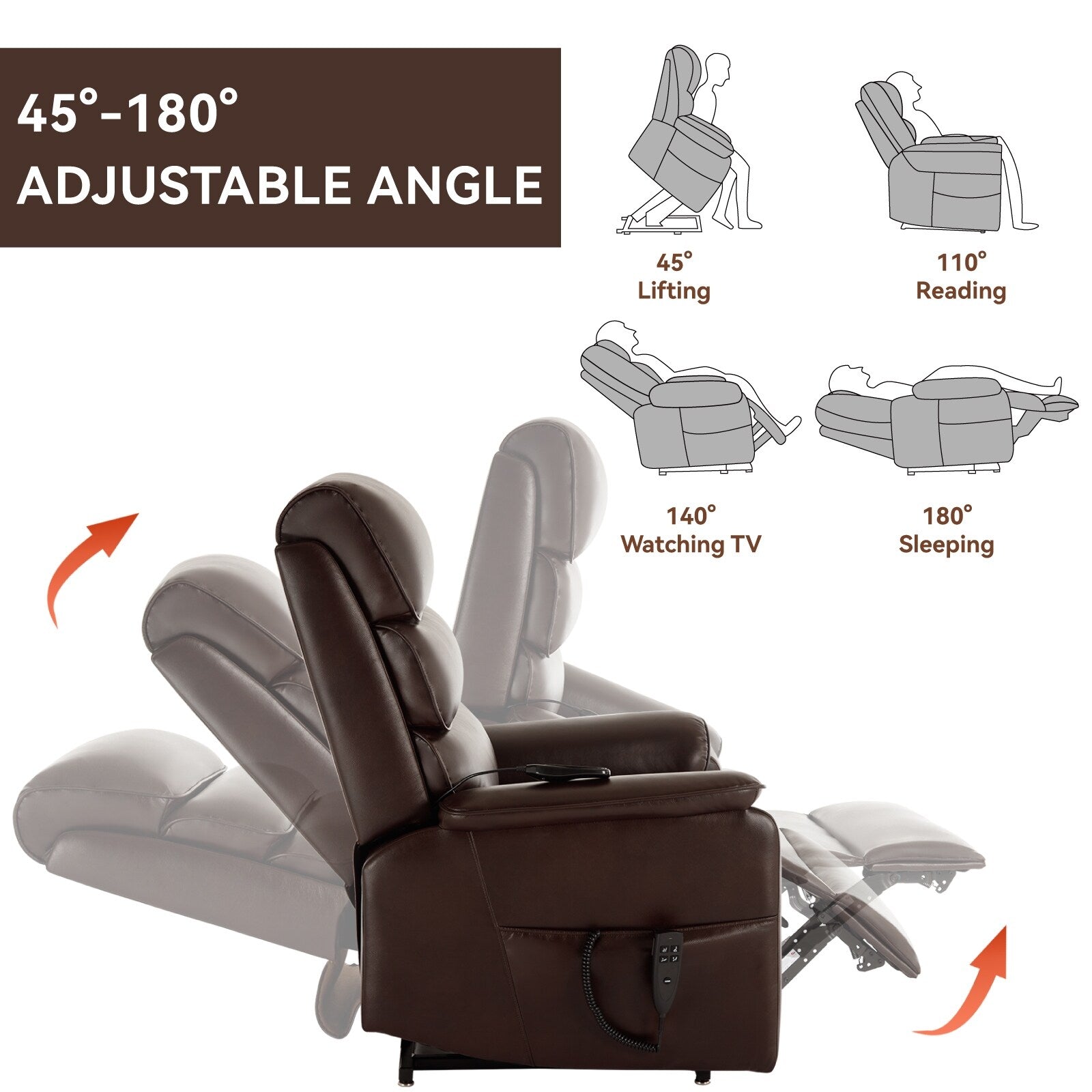 Fauteuil inclinable électrique à double moteur avec massage et chauffage - Cuir résistant aux chats, inclinaison électrique, télécommande