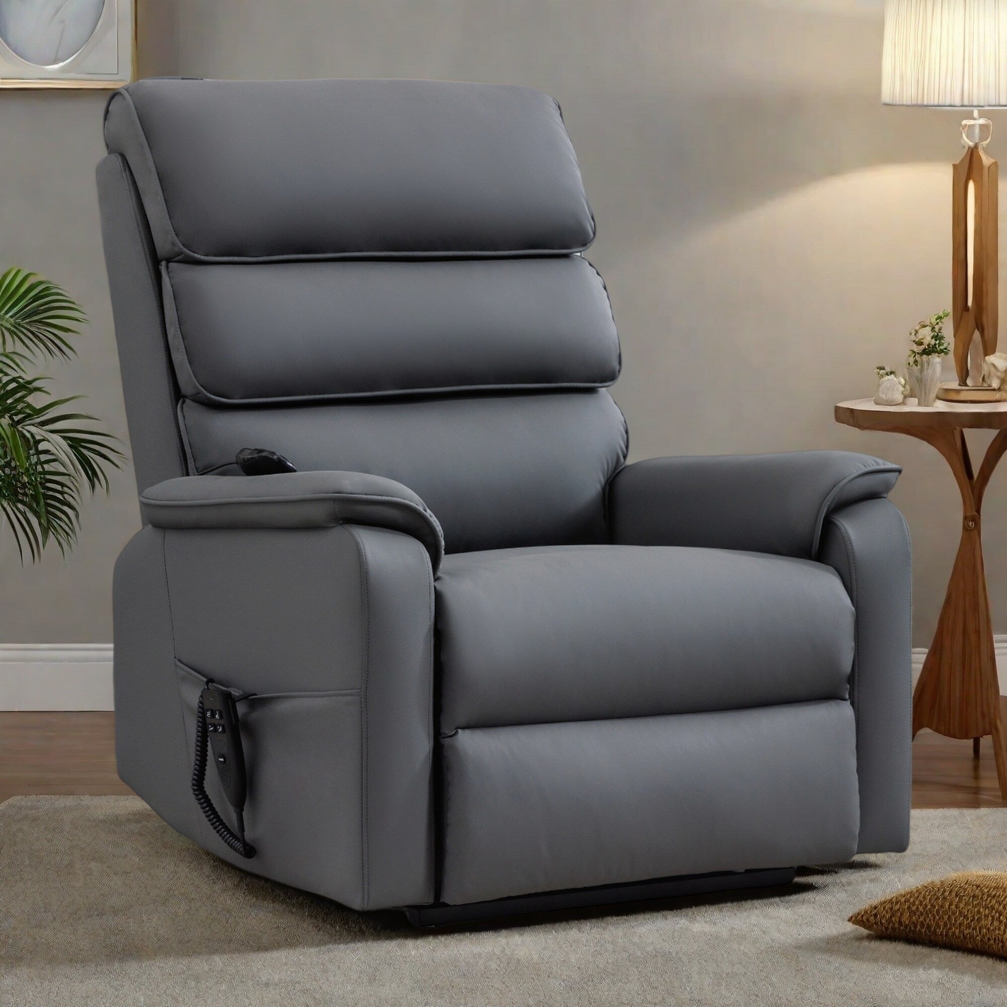 Fauteuil inclinable électrique à double moteur avec massage et chauffage - Cuir résistant aux chats, inclinaison électrique, télécommande