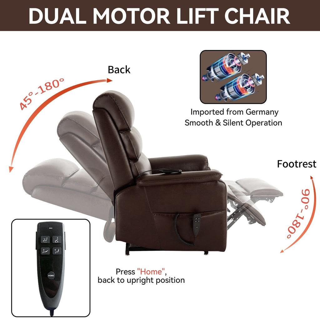 Fauteuil inclinable électrique à double moteur avec massage et chauffage - Cuir résistant aux chats, inclinaison électrique, télécommande