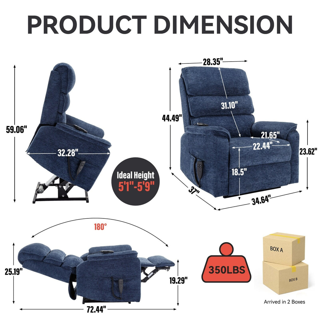 Fauteuil inclinable électrique à double moteur avec massage et chauffage lombaire - Tissu chenille, inclinaison électrique