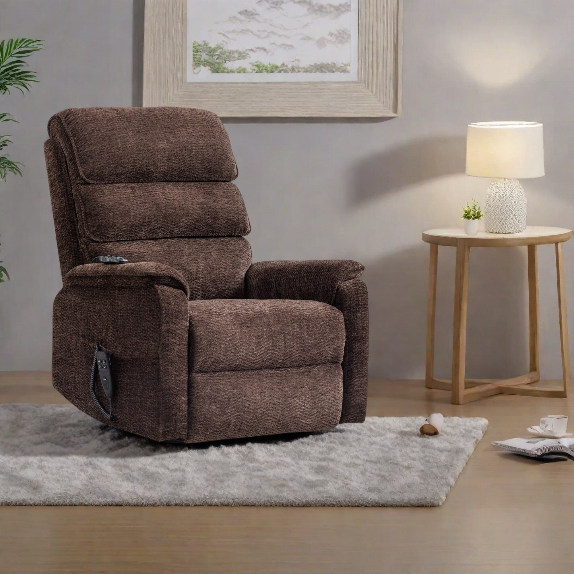 Fauteuil inclinable électrique à double moteur avec massage et chauffage lombaire - Tissu chenille, inclinaison électrique