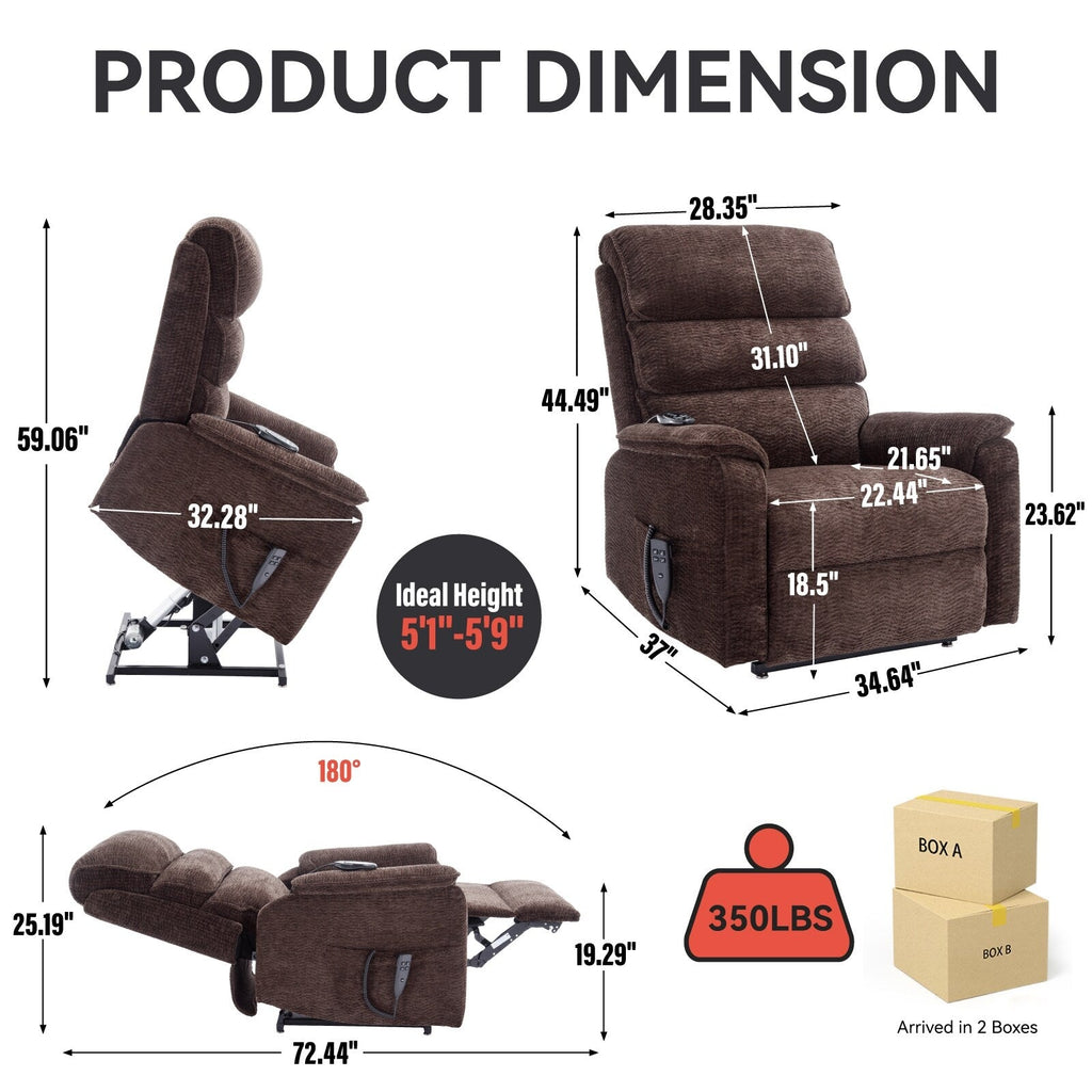 Fauteuil inclinable électrique à double moteur avec massage et chauffage lombaire - Tissu chenille, inclinaison électrique