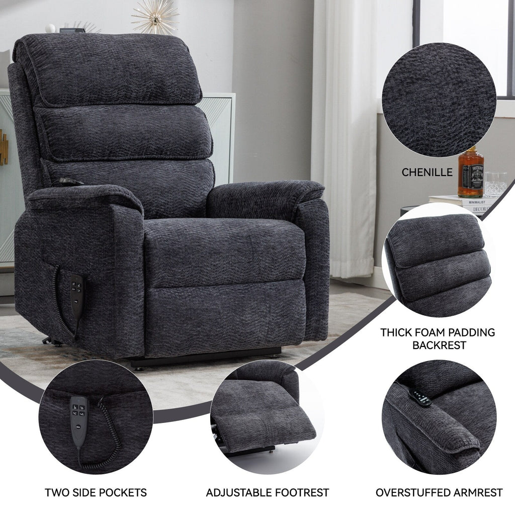 Fauteuil inclinable électrique à double moteur avec massage et chauffage lombaire - Tissu chenille, inclinaison électrique
