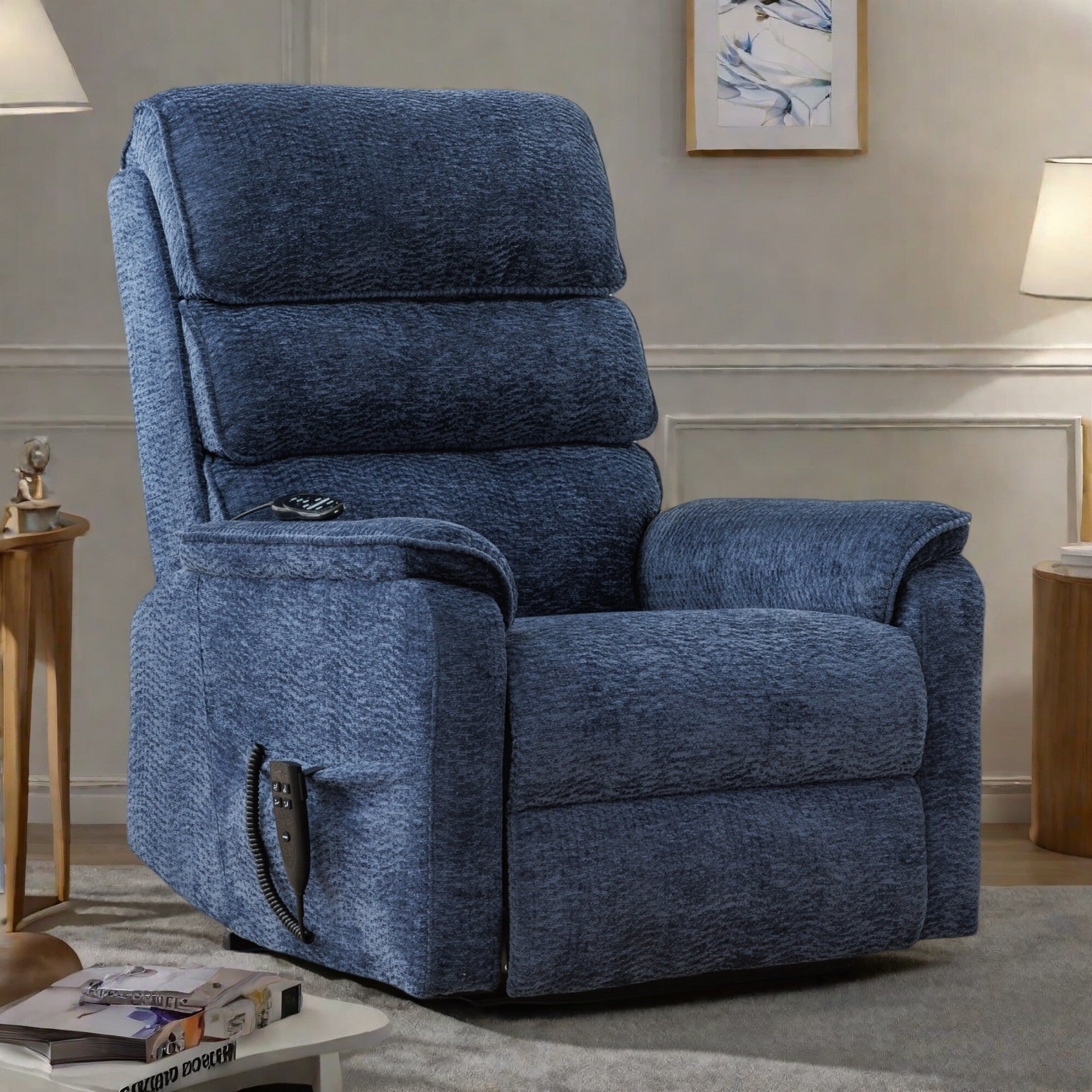 Fauteuil inclinable électrique à double moteur avec massage et chauffage lombaire - Tissu chenille, inclinaison électrique