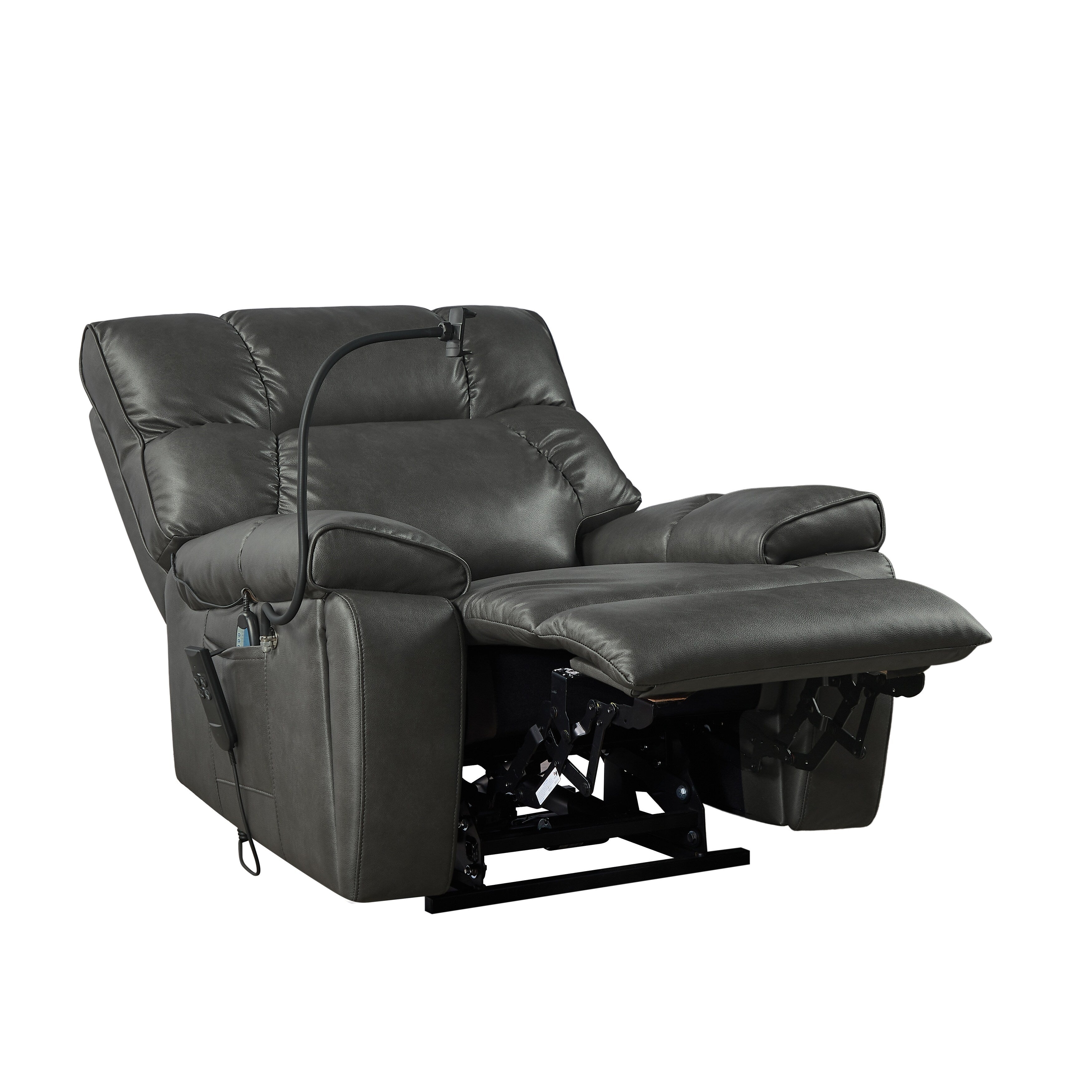 Fauteuil inclinable électrique à double moteur avec massage, chauffage lombaire, poches latérales, support de téléphone réglable et porte-gobelets