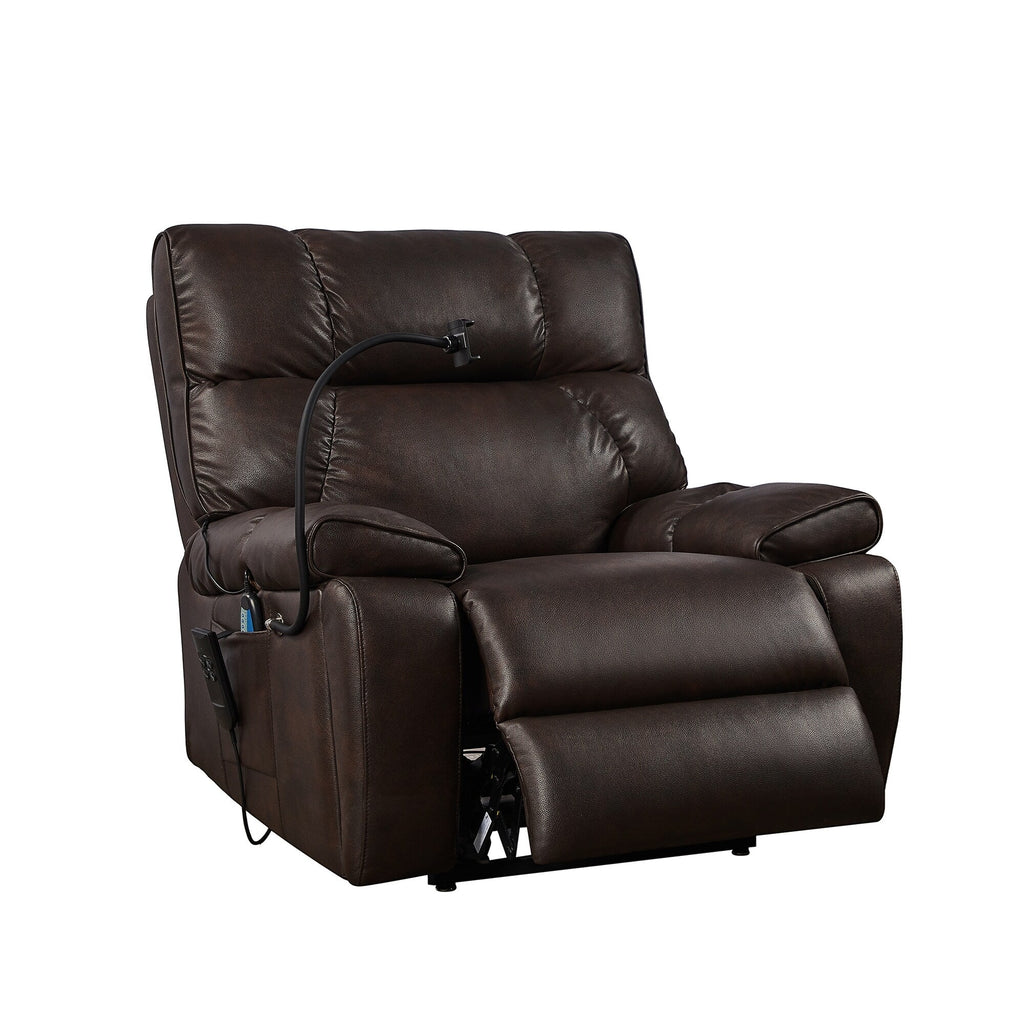Fauteuil inclinable électrique à double moteur avec massage, chauffage lombaire, poches latérales, support de téléphone réglable et porte-gobelets
