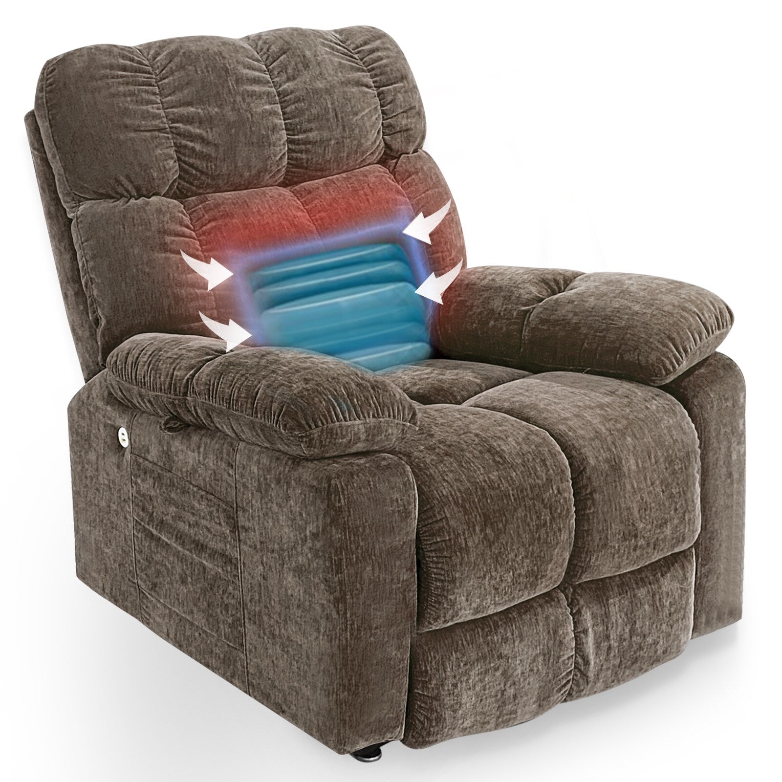 Fauteuil inclinable électrique à double moteur avec massage, chauffage, port USB, positionnement infini, dossier et repose-pieds réglables