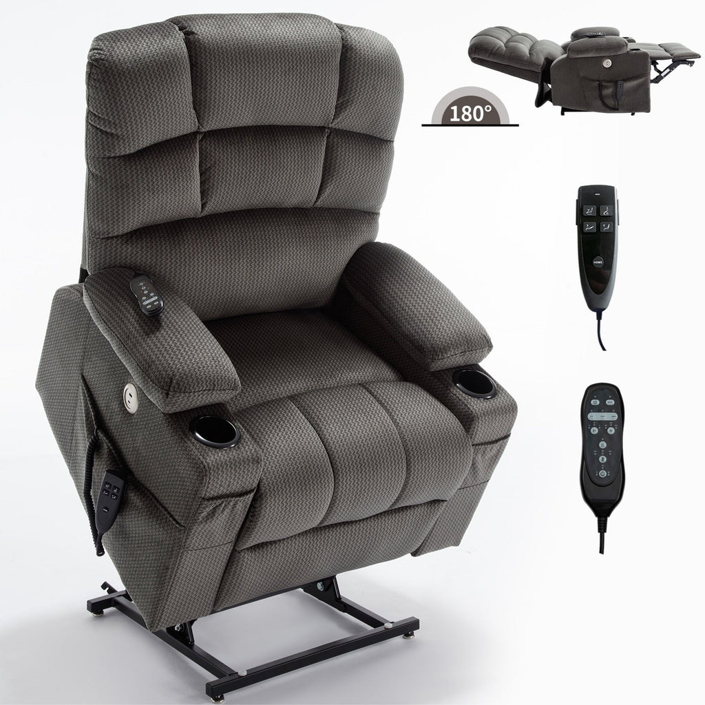 Fauteuil inclinable électrique à double moteur avec massage, chauffage lombaire, vibration à 8 points et deux porte-gobelets