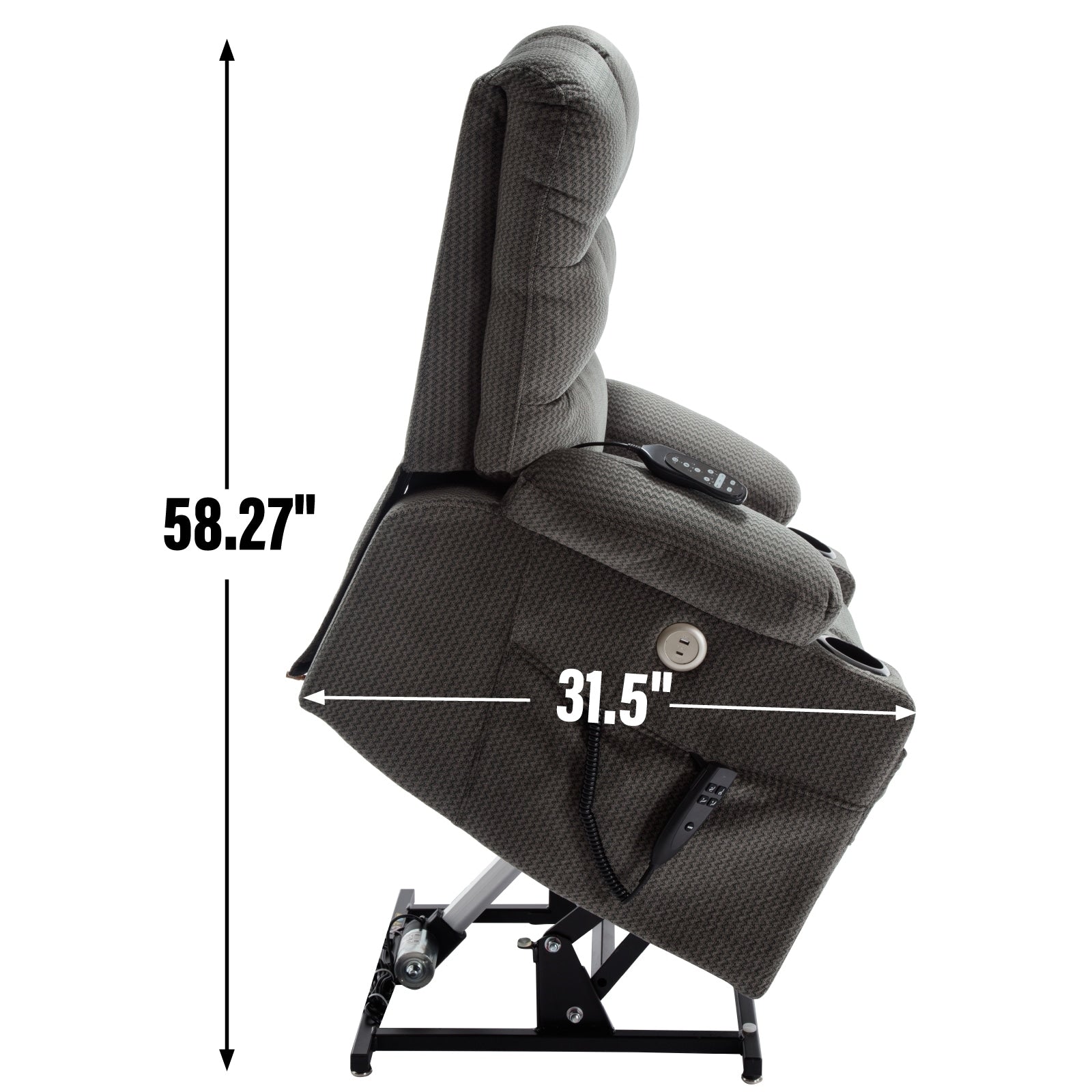Fauteuil inclinable électrique à double moteur avec massage, chauffage lombaire, vibration à 8 points et deux porte-gobelets