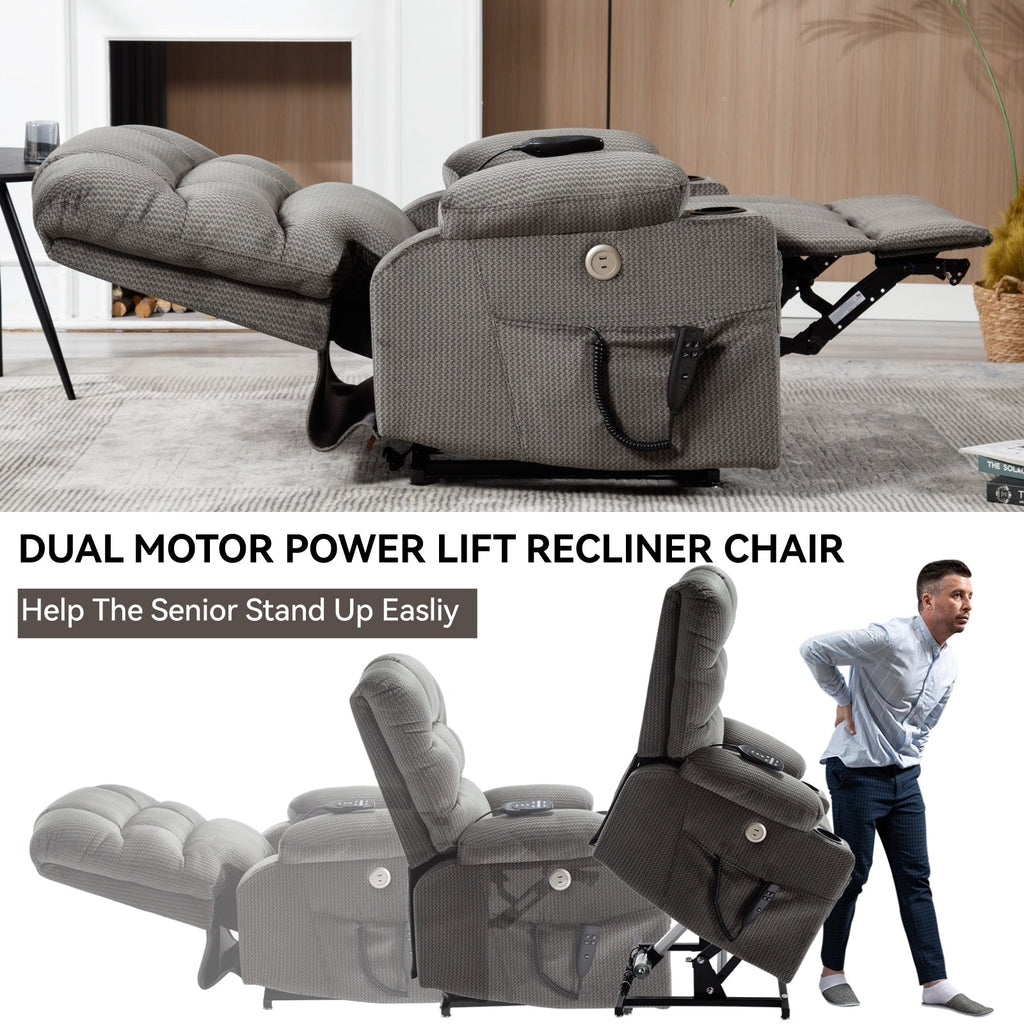 Fauteuil inclinable électrique à double moteur avec massage, chauffage lombaire, vibration à 8 points et deux porte-gobelets