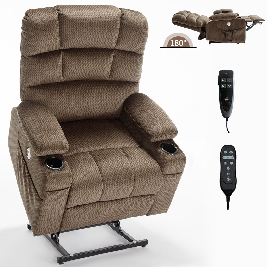 Fauteuil inclinable électrique à double moteur avec massage, chauffage lombaire, vibration à 8 points et deux porte-gobelets