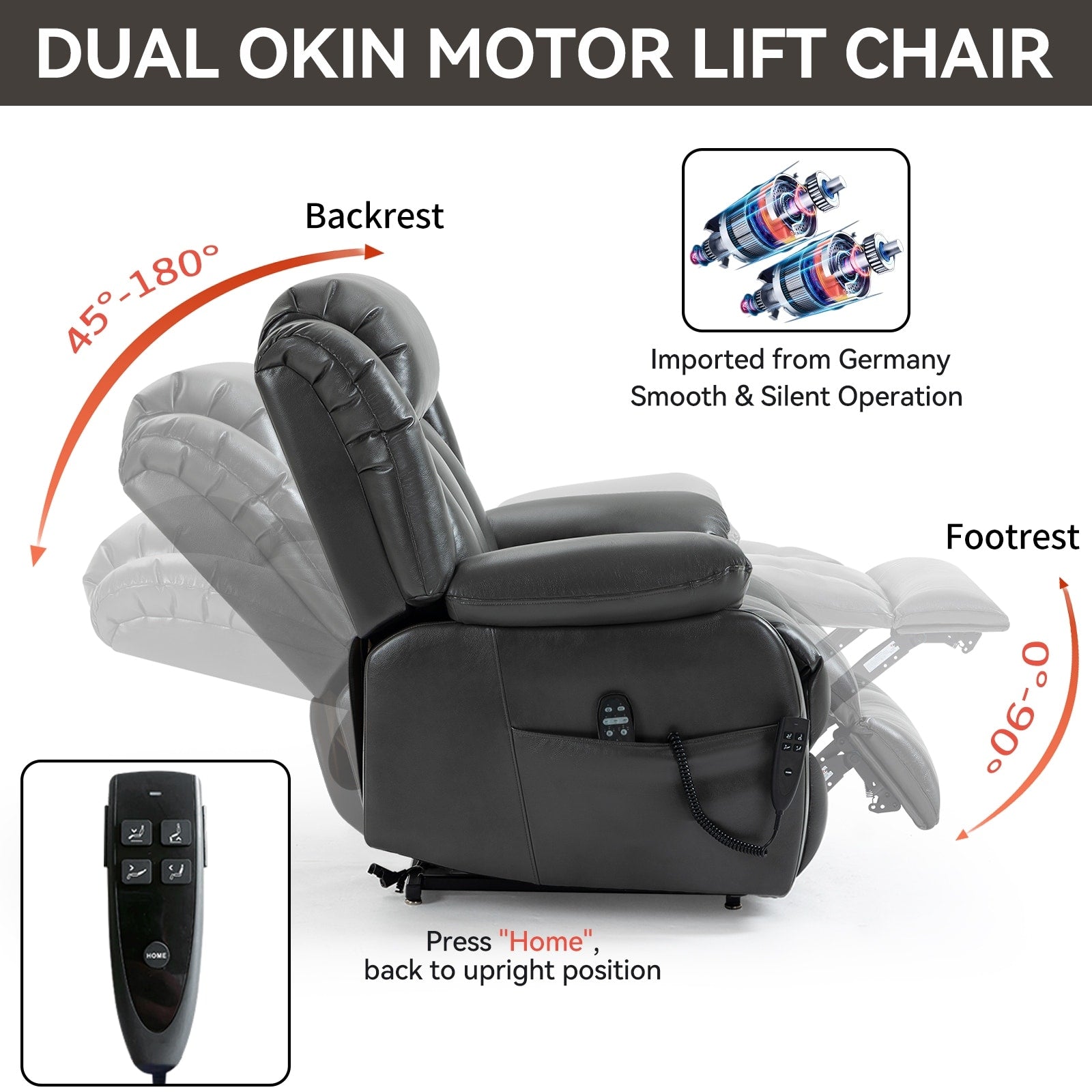 Fauteuil inclinable électrique à double moteur, massage thermique, télécommande