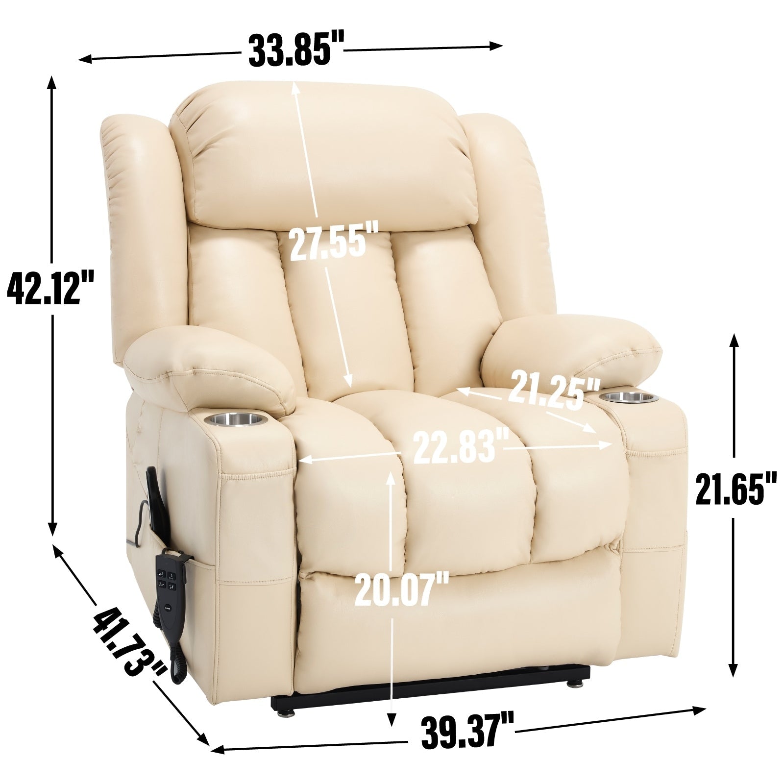 Fauteuil inclinable électrique à double moteur, avec massage 8 points et chauffage lombaire, porte-gobelets en acier inoxydable