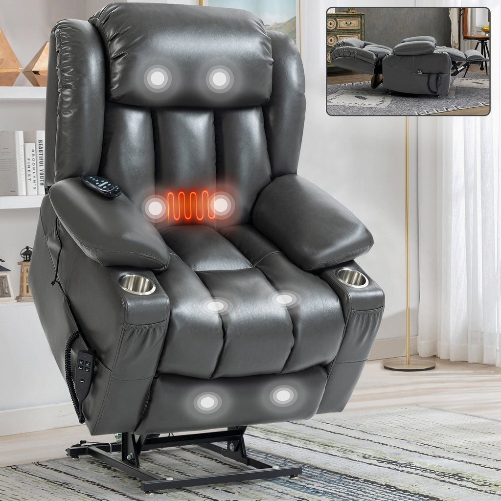 Fauteuil inclinable électrique à double moteur, avec massage 8 points et chauffage lombaire, porte-gobelets en acier inoxydable