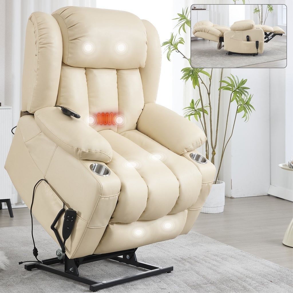 Fauteuil inclinable électrique à double moteur, avec massage 8 points et chauffage lombaire, porte-gobelets en acier inoxydable