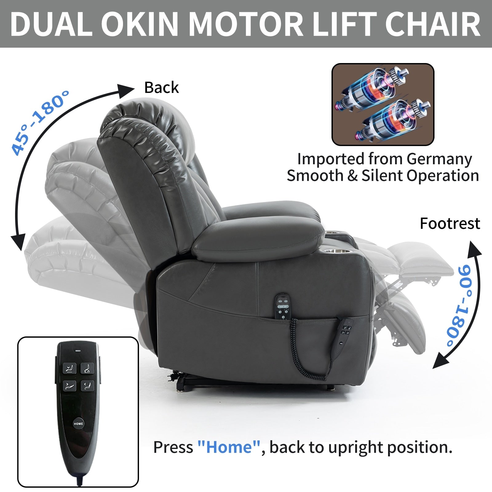 Fauteuil inclinable électrique à double moteur, avec massage 8 points et chauffage lombaire, porte-gobelets en acier inoxydable
