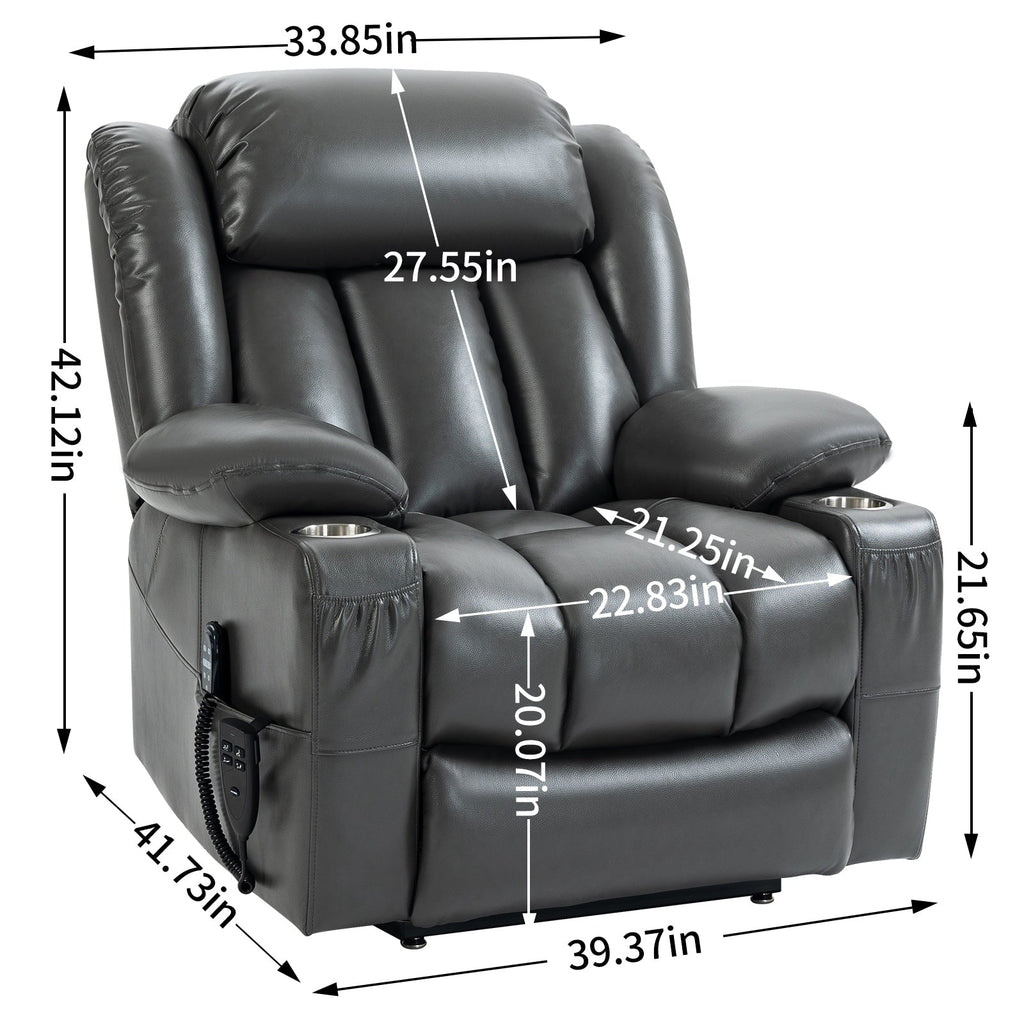 Fauteuil inclinable électrique à double moteur, avec massage 8 points et chauffage lombaire, porte-gobelets en acier inoxydable