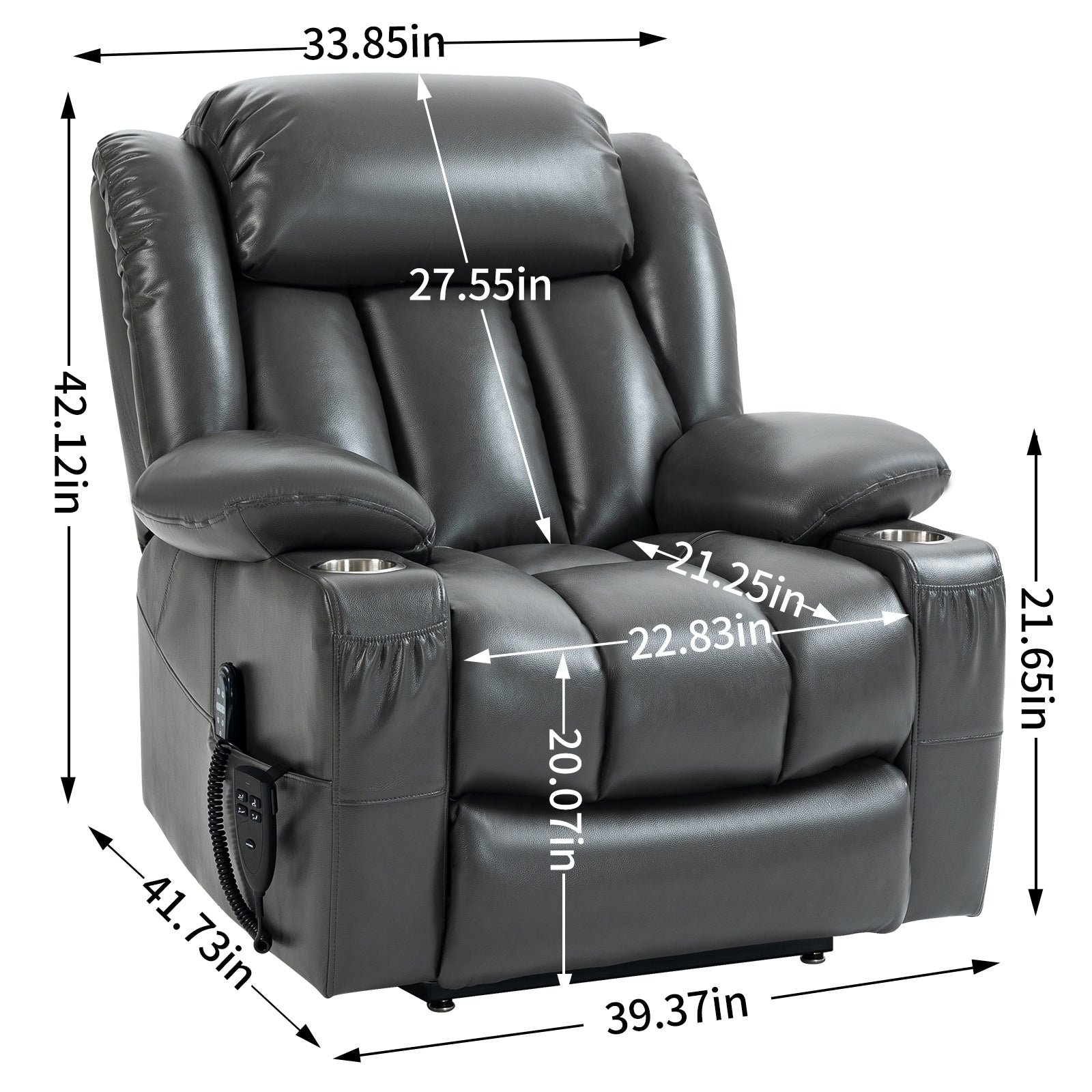 Fauteuil inclinable électrique à double moteur, avec massage 8 points et chauffage lombaire, porte-gobelets en acier inoxydable