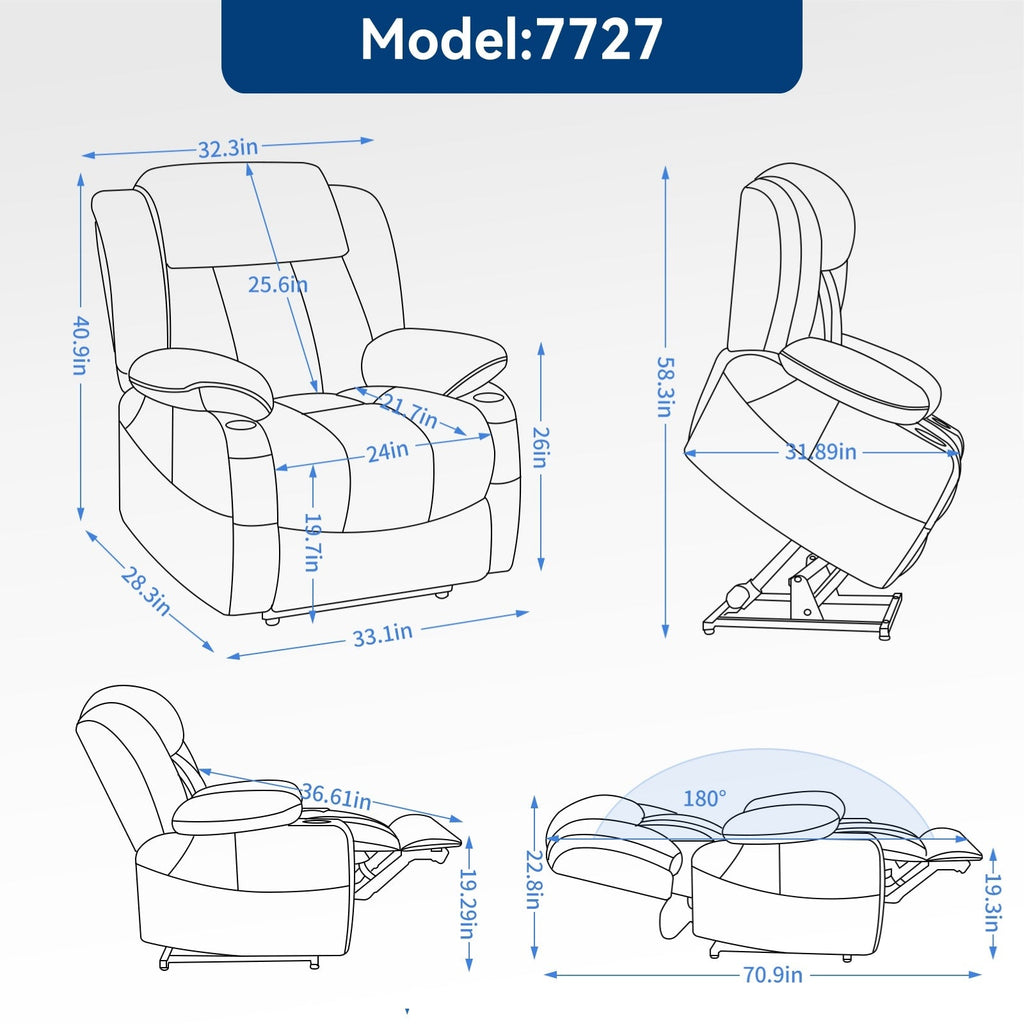 Fauteuil inclinable électrique à double moteur, avec massage 8 points et chauffage lombaire, porte-gobelets en acier inoxydable