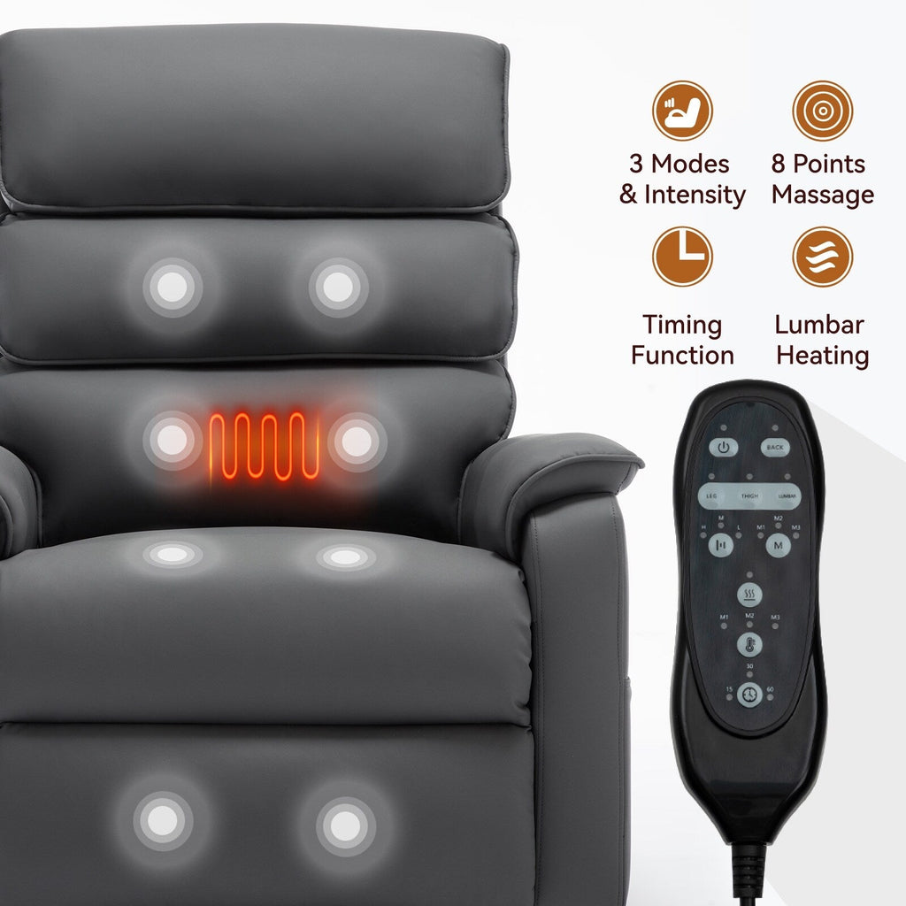 Fauteuil inclinable électrique à double moteur, avec chauffage et massage, capacité de 158 kg, positions infinies, télécommande électrique, poches latérales