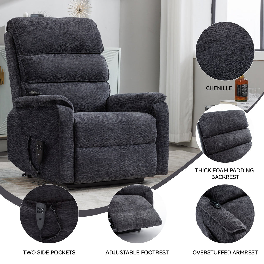 Fauteuil inclinable électrique à double moteur, avec chauffage et massage, capacité de 158 kg, positions infinies, télécommande électrique, poches latérales