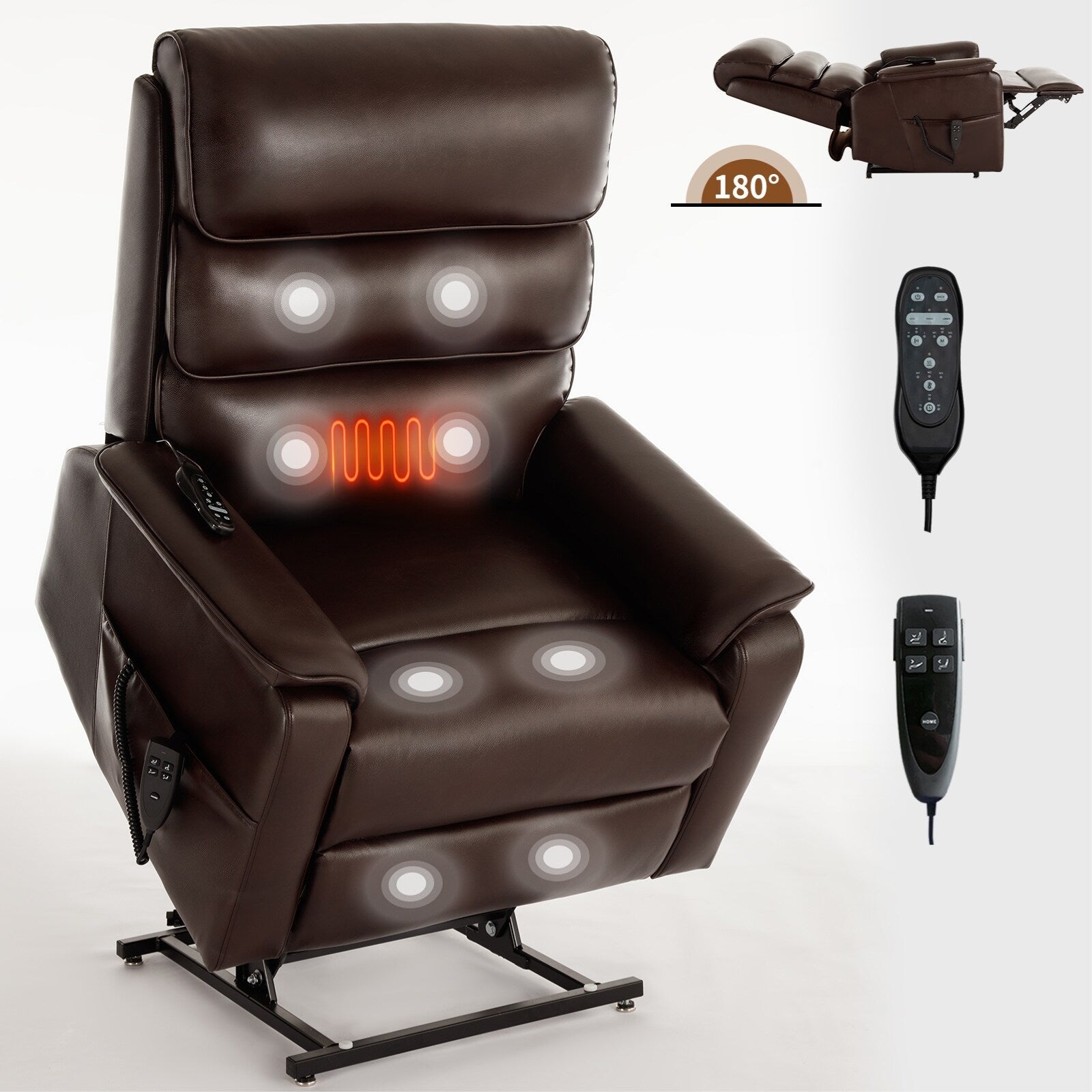 Fauteuil inclinable électrique à double moteur, avec chauffage et massage, capacité de 158 kg, positions infinies, télécommande électrique, poches latérales