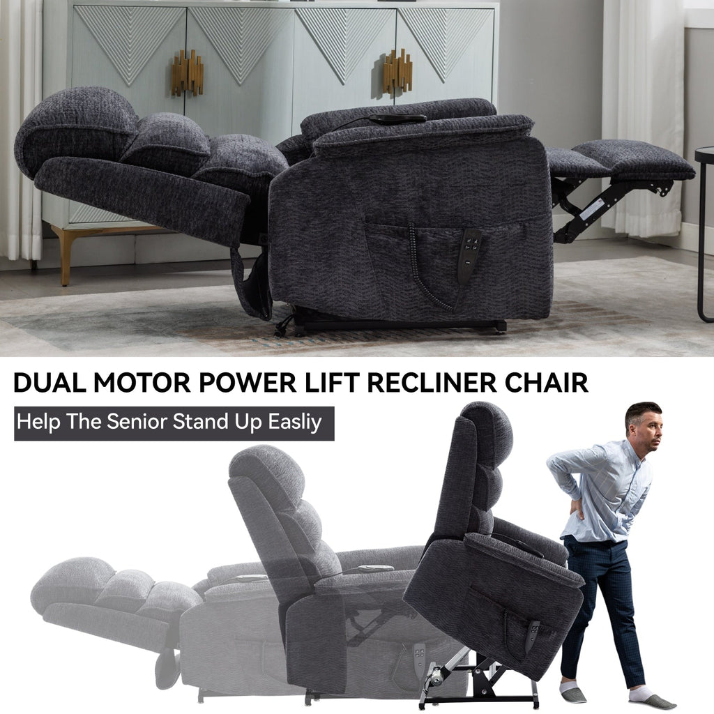 Fauteuil inclinable électrique à double moteur, avec chauffage et massage, capacité de 158 kg, positions infinies, télécommande électrique, poches latérales