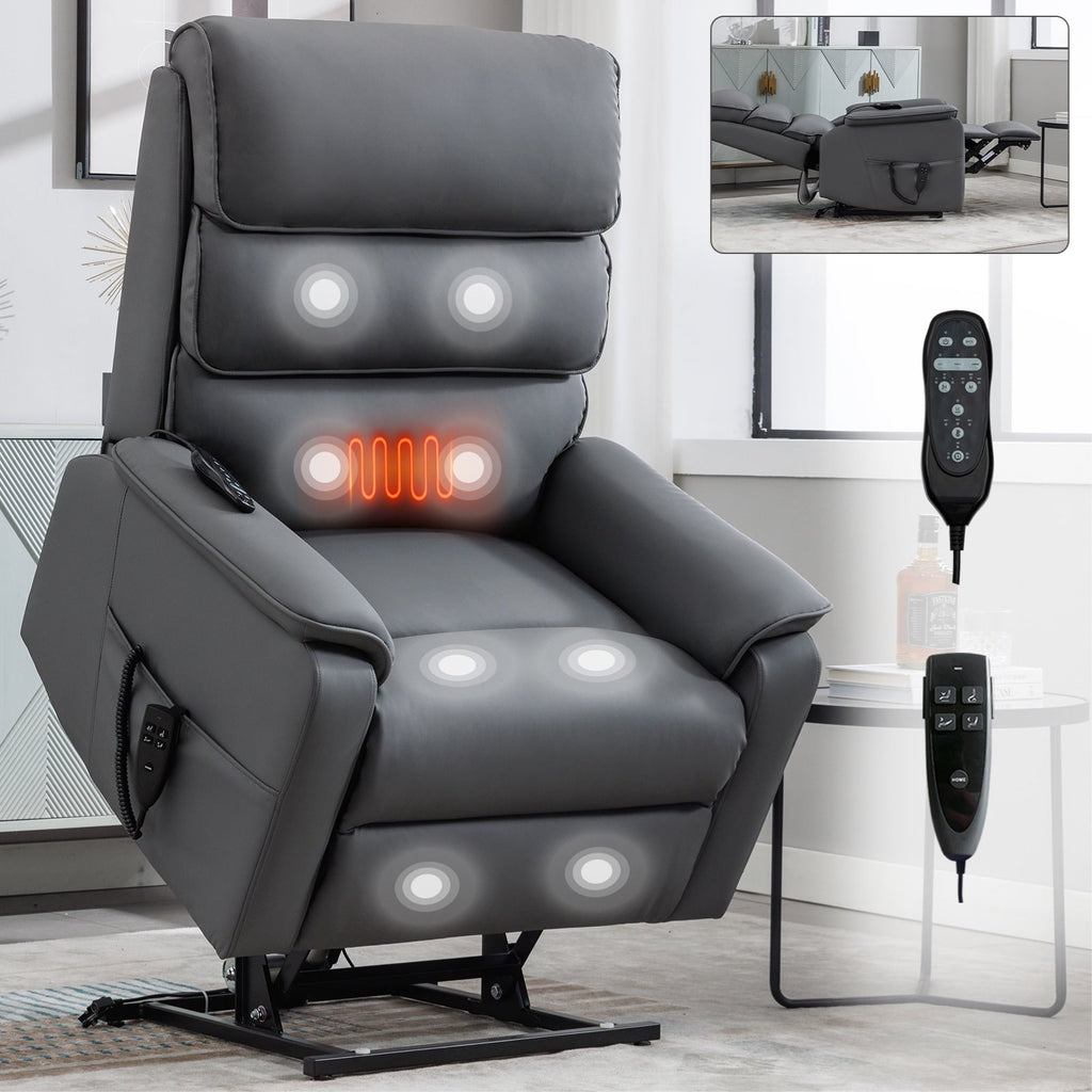 Fauteuil inclinable électrique à double moteur, avec chauffage et massage, capacité de 158 kg, positions infinies, télécommande électrique, poches latérales