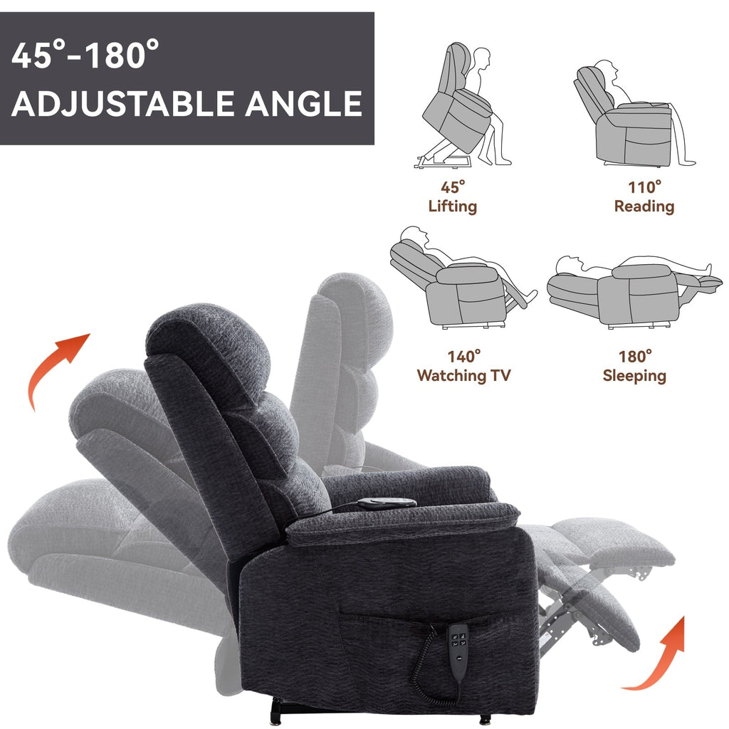 Fauteuil inclinable électrique à double moteur, avec chauffage et massage, capacité de 158 kg, positions infinies, télécommande électrique, poches latérales