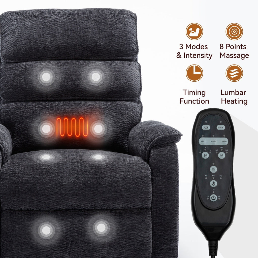 Fauteuil inclinable électrique à double moteur, avec chauffage et massage, capacité de 158 kg, positions infinies, télécommande électrique, poches latérales