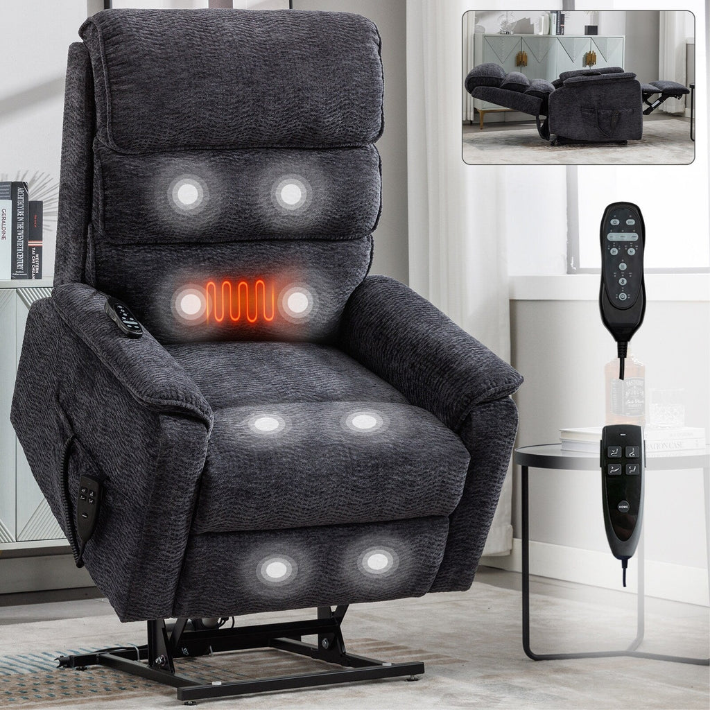Fauteuil inclinable électrique à double moteur, avec chauffage et massage, capacité de 158 kg, positions infinies, télécommande électrique, poches latérales