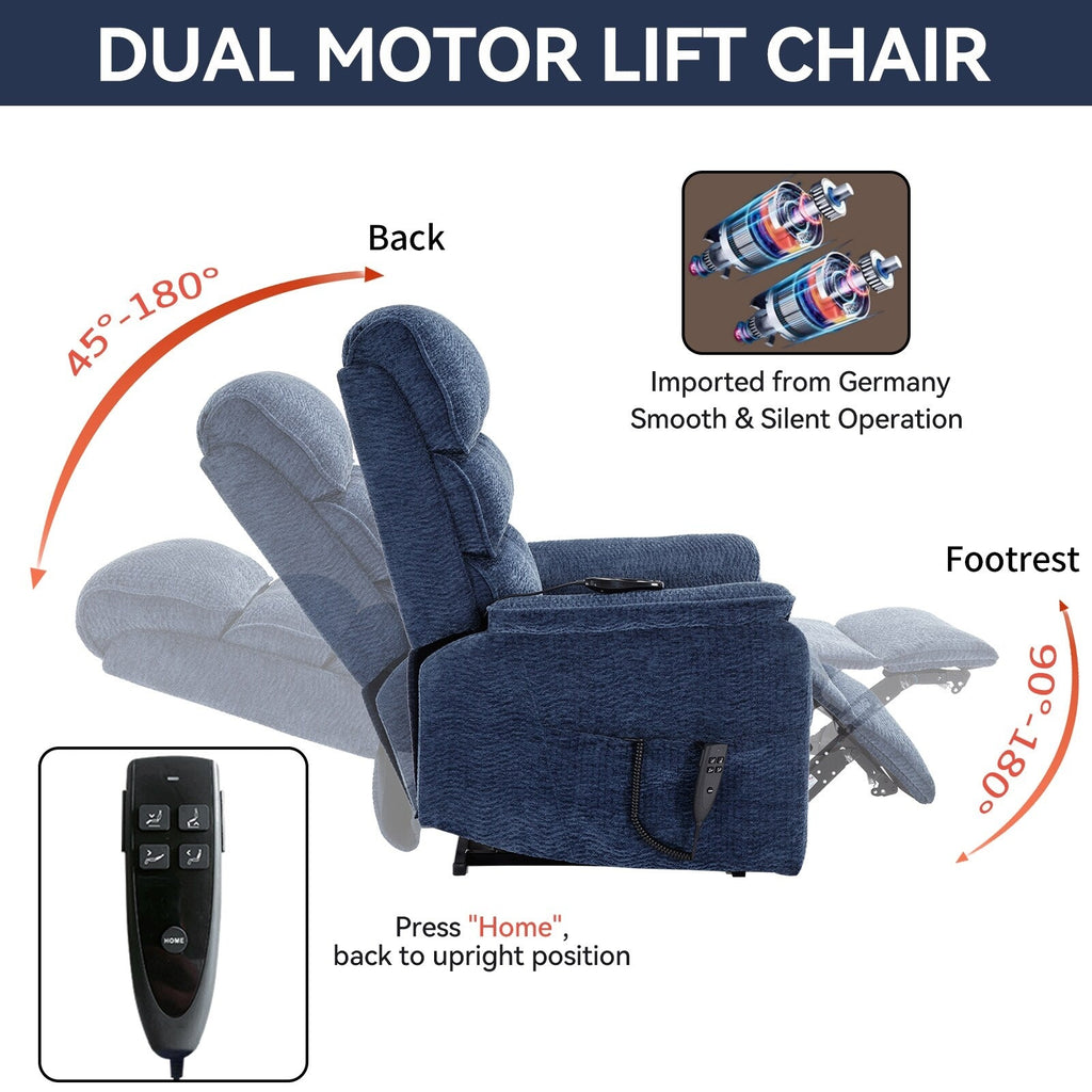 Fauteuil inclinable électrique à double moteur, avec chauffage et massage, capacité de 158 kg, positions infinies, télécommande électrique, poches latérales