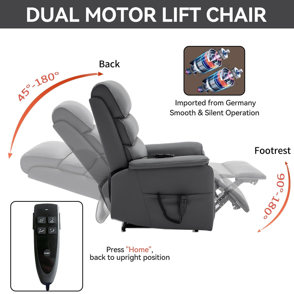 Fauteuil inclinable électrique à double moteur, avec chauffage et massage, capacité de 158 kg, positions infinies, télécommande électrique, poches latérales