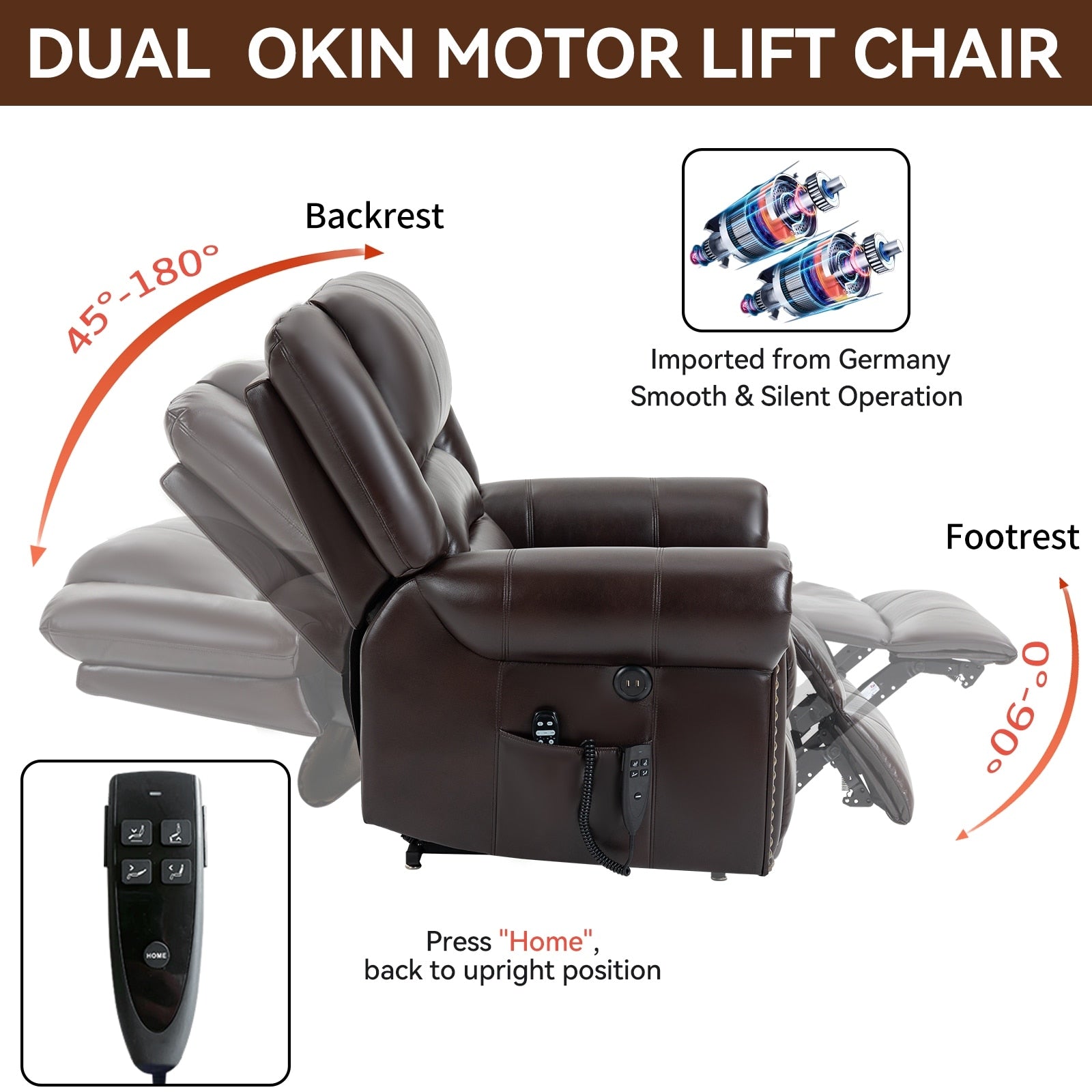 Fauteuil inclinable électrique à double moteur, massage thermique, positions infinies, USB
