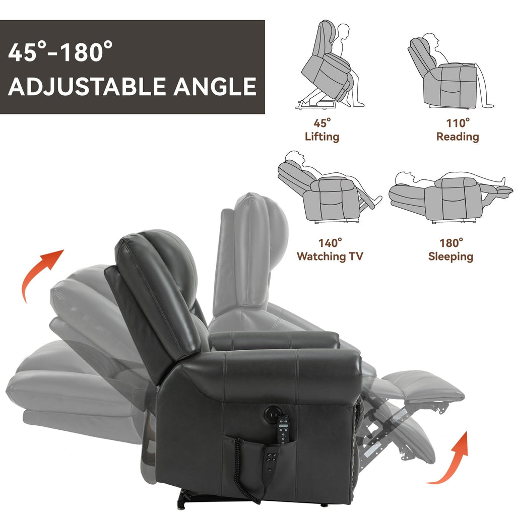 Fauteuil inclinable électrique à double moteur, massage thermique, positions infinies, USB