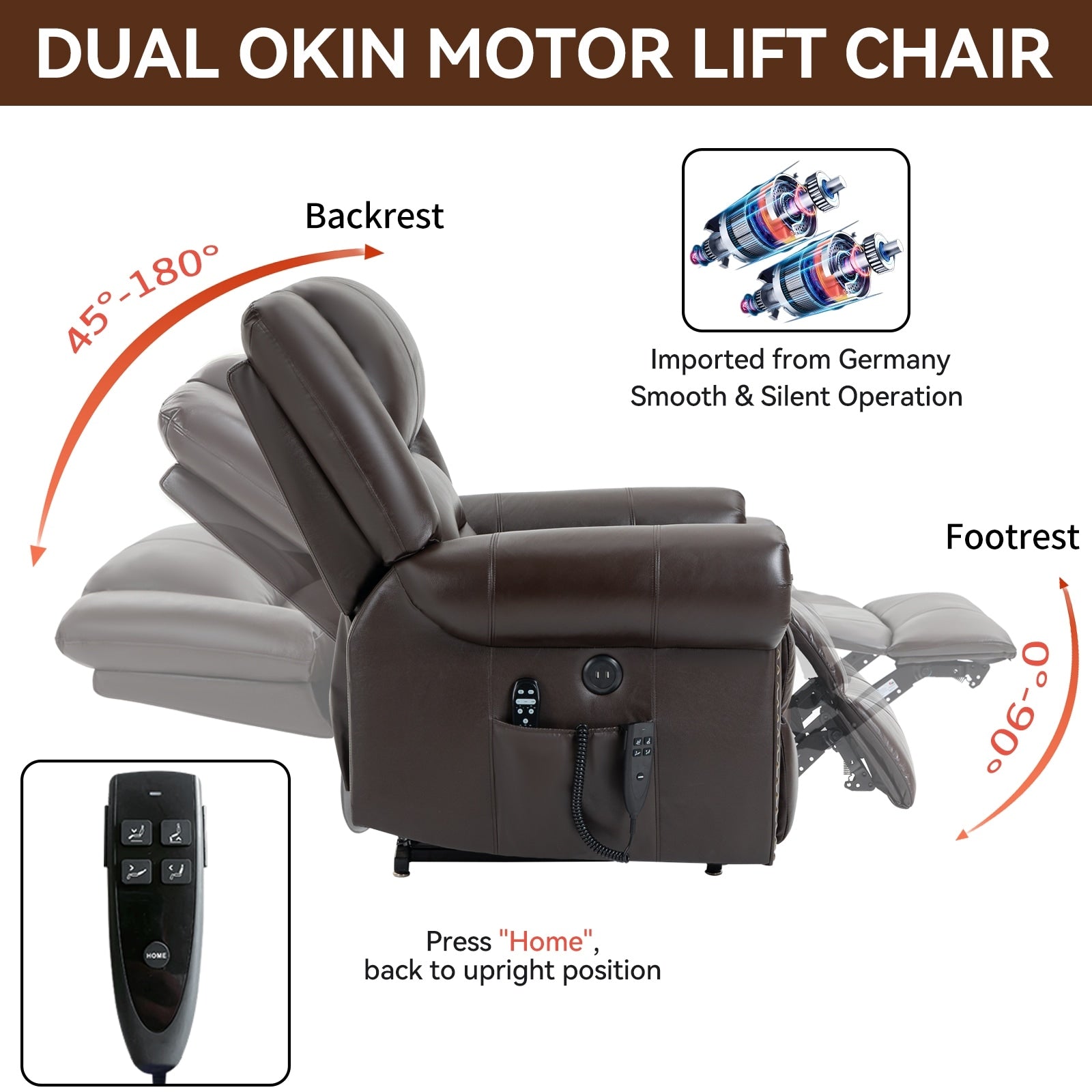 Fauteuil inclinable électrique à double moteur, massage thermique, positions infinies, USB