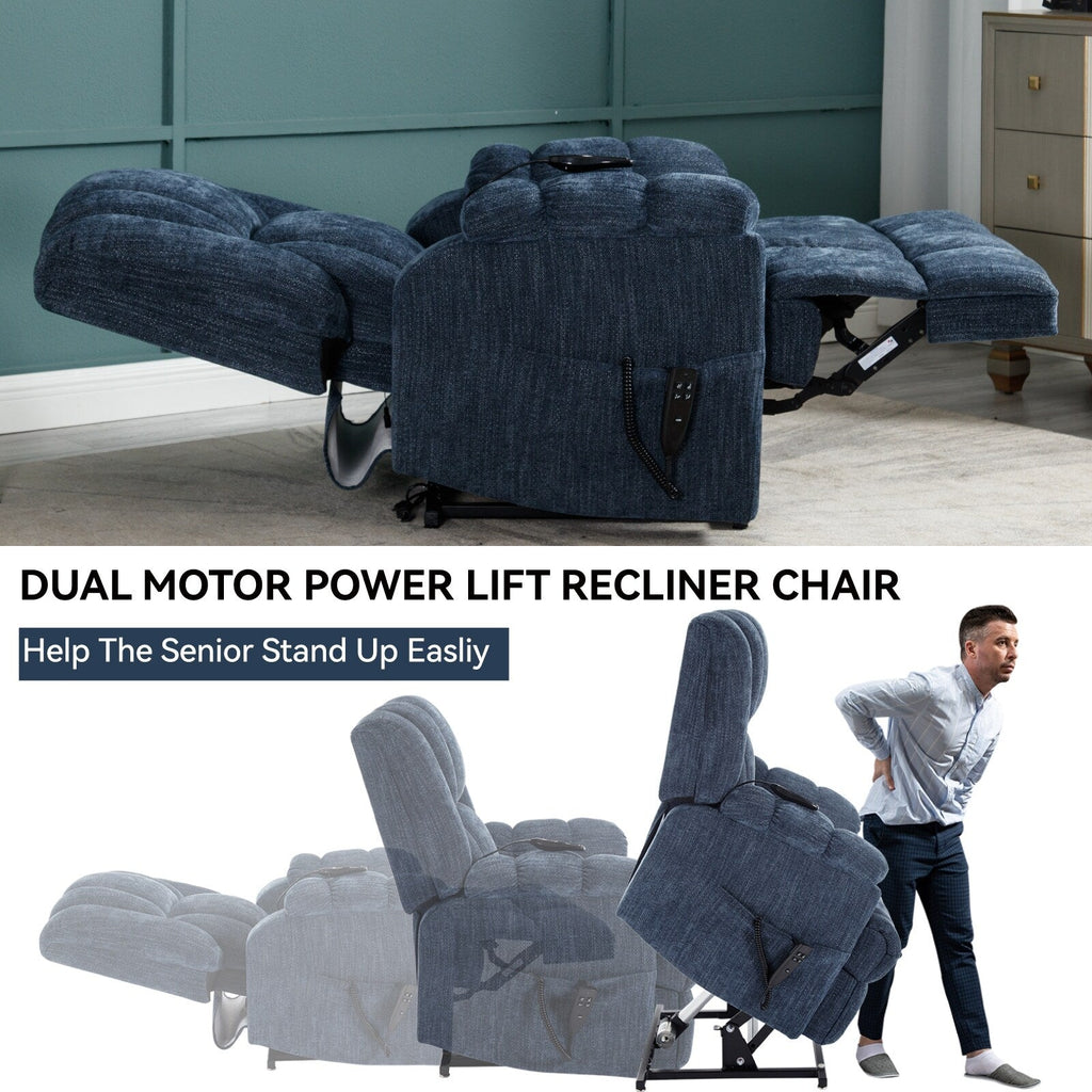 Fauteuil inclinable à double moteur avec relevage électrique et massage thermique, 158 kg, robuste
