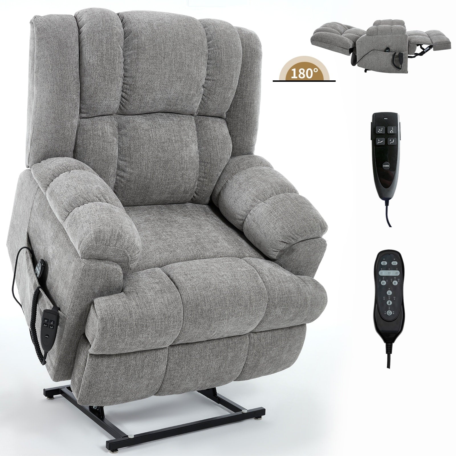 Fauteuil inclinable à double moteur avec relevage électrique et massage thermique, 158 kg, robuste