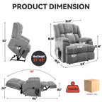 Fauteuil inclinable à double moteur avec relevage électrique et massage thermique, 158 kg, robuste